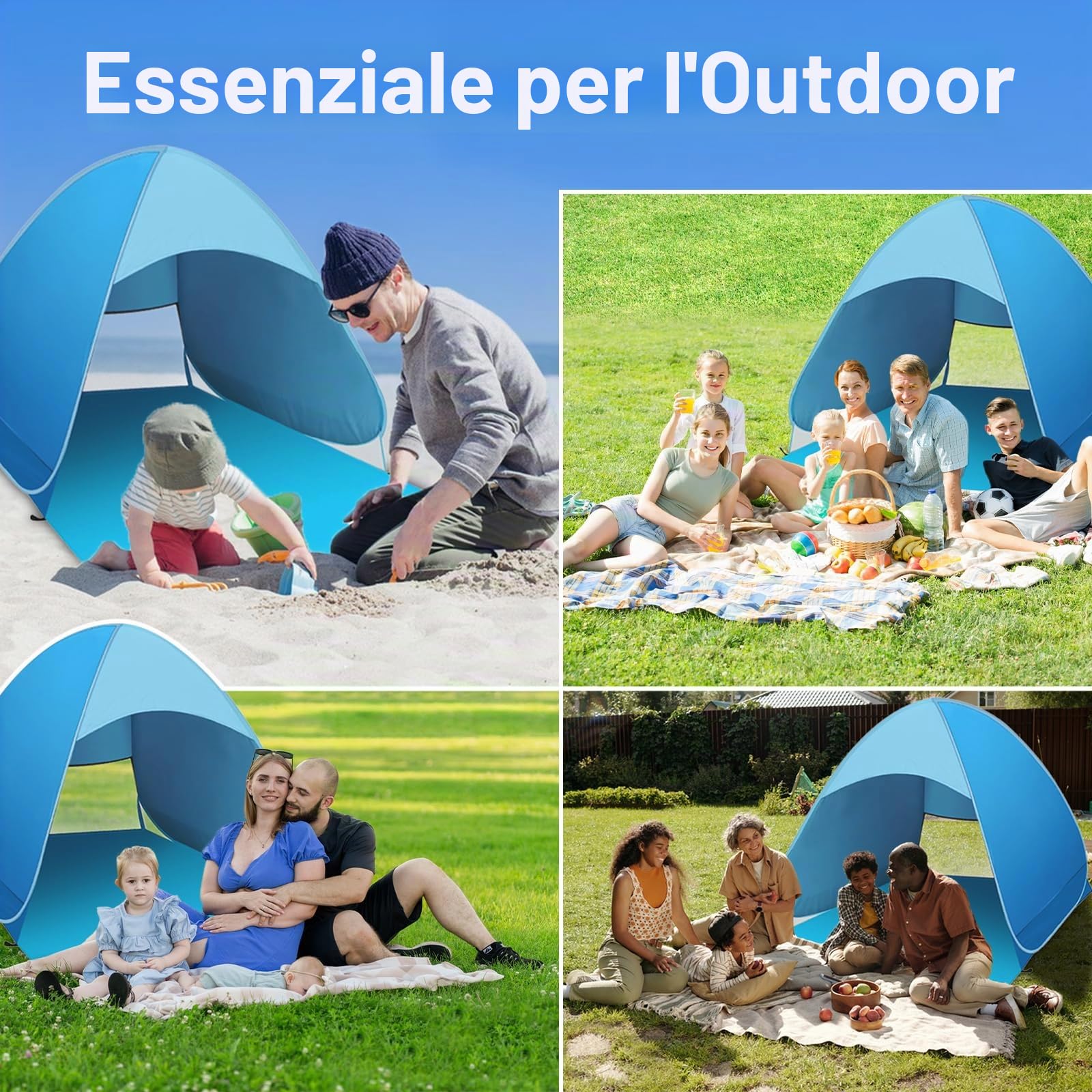 Tenda da Spiaggia Pop Up 1-2 Persone, Protezione Solare UV UPF 50+, Leggera con Borsa
