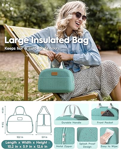 Miniatura 4 de Caja Bento para adultos con bolsa de almuerzo aislada, capacidad de 74 onzas, 3 cajas Bento apilables a prueba de fugas integradas para utensilios y