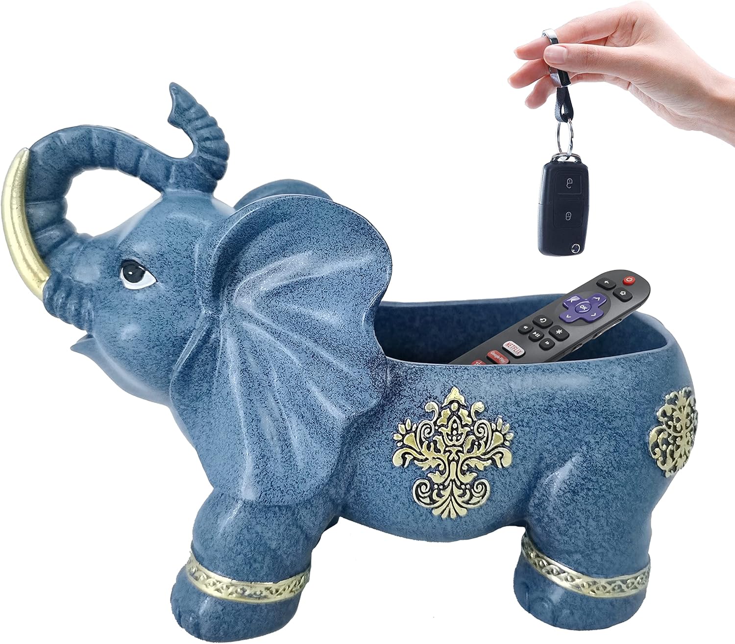 JORAE Elephant Statue Fun Candy Dish Key Bowl Home Decor Table Figurine Sundries Container Trinket Storage Organizer Box Desk Bar Office Sculpture, 7.8" H, Polyresin