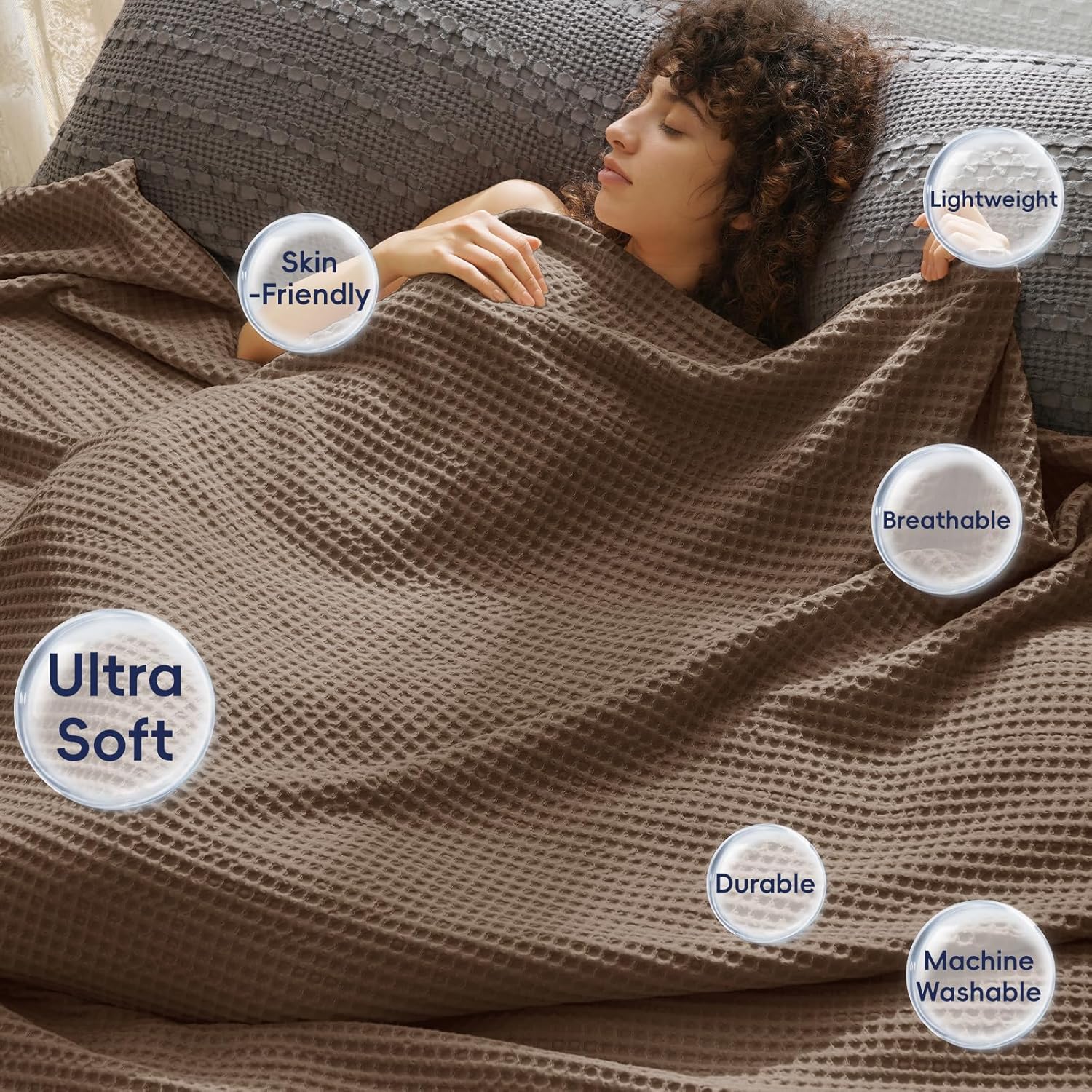 PHF Ultra Soft Waffle Weave Throw Blanket 50"x 60"- Washed Lightweight Breathable Cozy Woven Blanket for Bed - Aesthetic Decor for Couch Bedding Sofa Home Car - Chocolate