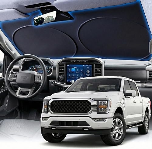 PEMOTech 2026 Upgraded Truck Windshield Sun Shade, Protector for F150/Raptor/Rv/Tikka, Thickened Overlapping Car Window Shades, Rays Blocker & Sun Dash Cover, Jeep Wrangler Accessories (69x35 inches)