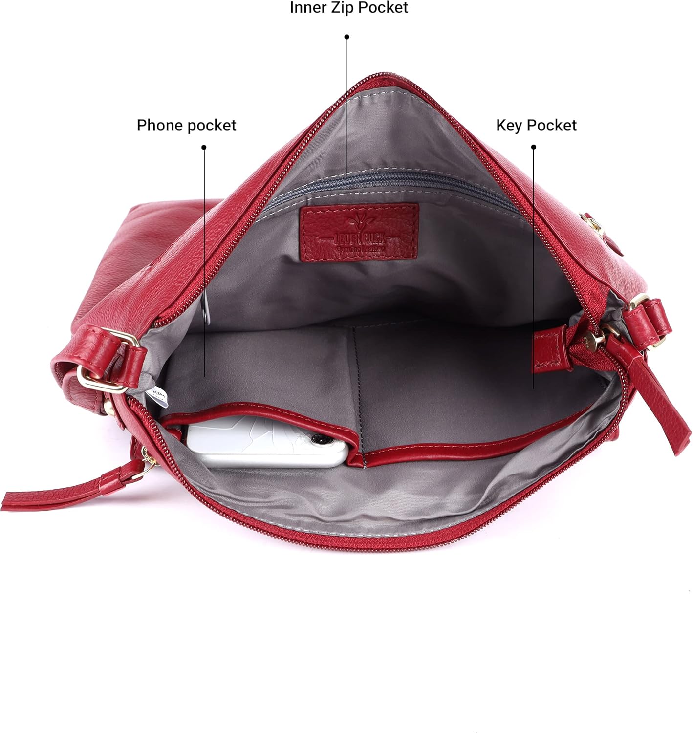 Shirley Large Soft Real Leather Womens Crossbody Handbags and Purses-Triple Zip Sling Crossover Shoulder Bag | Large, Soft, Real Leather, Purses, Triple Zip, Sling - Image 3