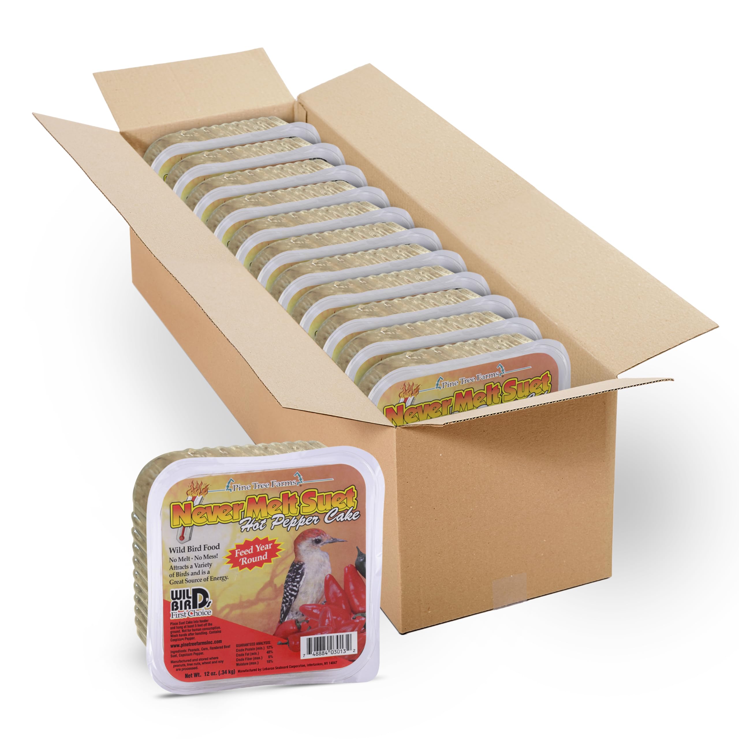 Pine Tree Farms Never Melt Hot Pepper Bird Suet Cake, 12 oz. (Pack of 12)