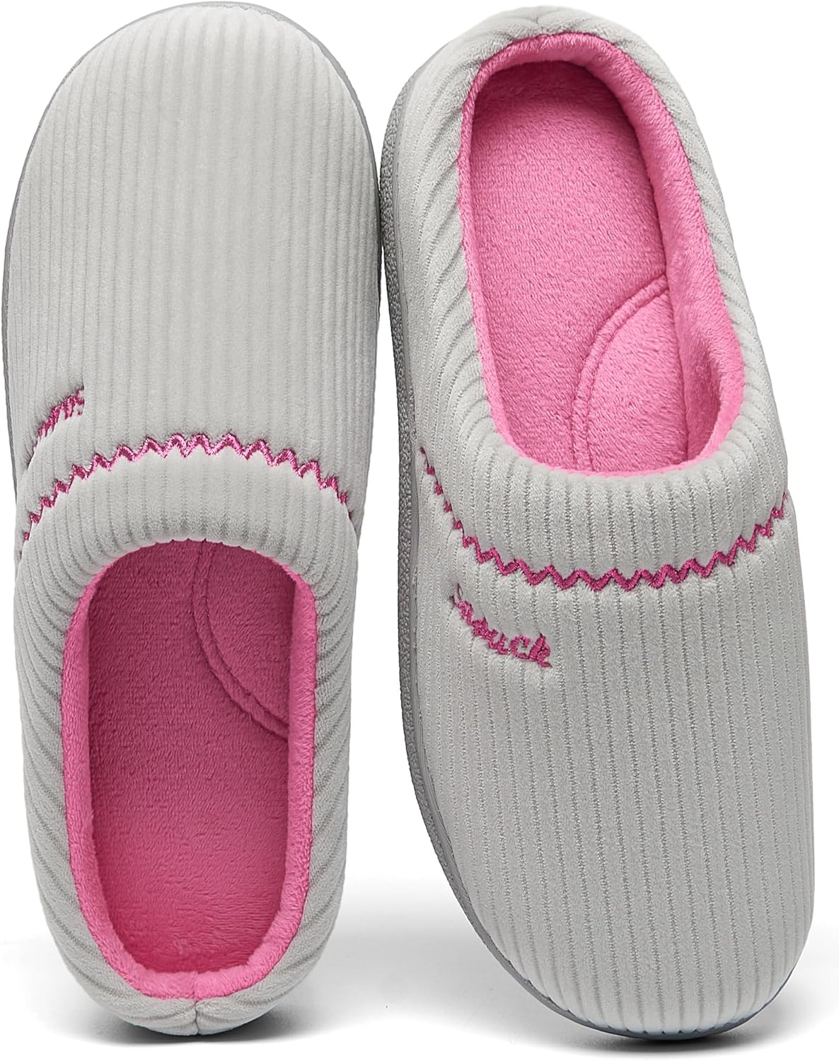 House Slippers for Women with Arch Support | Memory Foam Non-Slip, Two Tone Embroidered Soft Home Slippers, All Season Comfort
