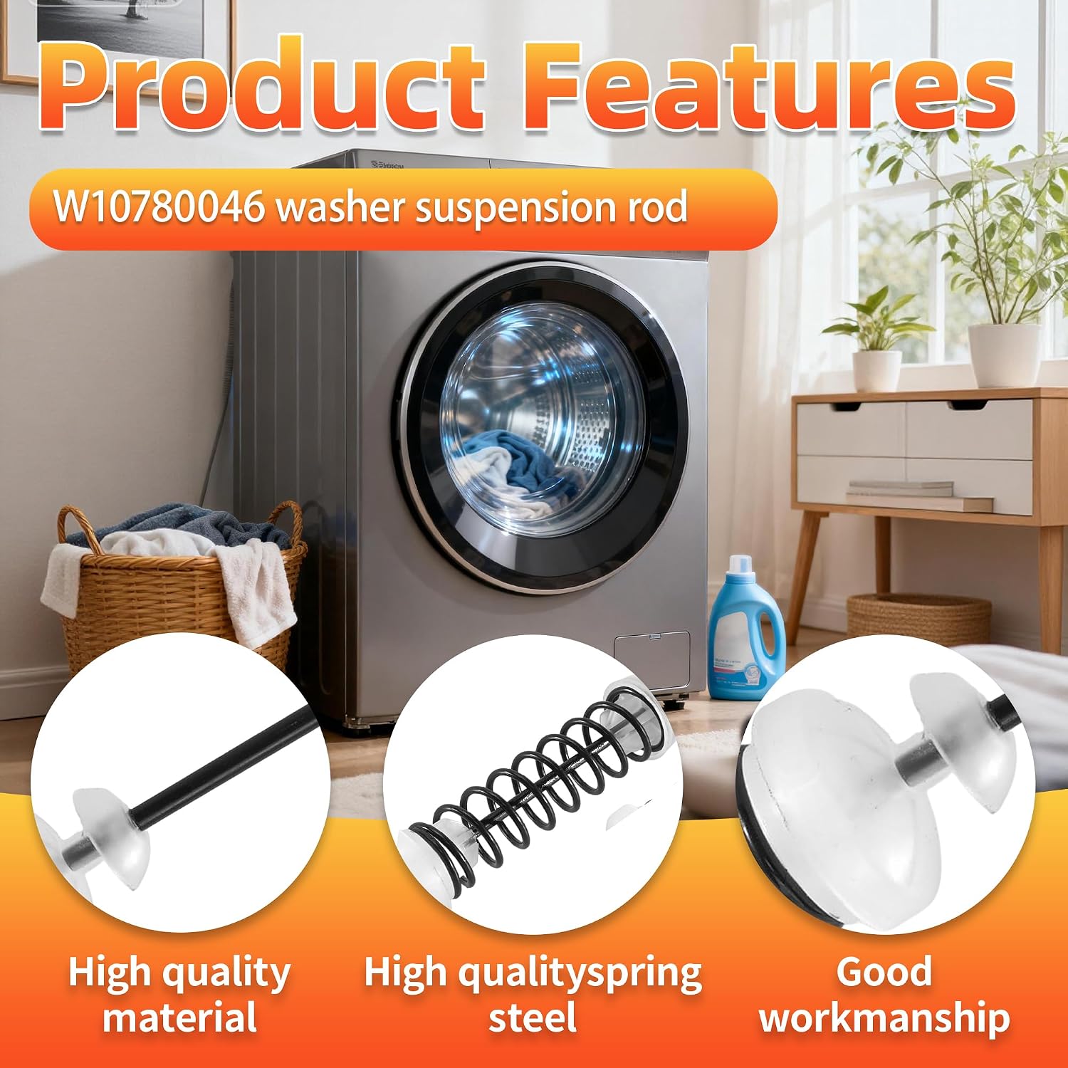 W10780046 Washer Suspension Rods Kit (4 Pcs) Replace W10110313 W10110314 W10404706 W10485421 W10748950 W10821942 4282747 AP5971397 PS11703289 EAP11703289 Fit for 7MMVWC220AW0 7MMVWC310YW0 CAE2743BQ0