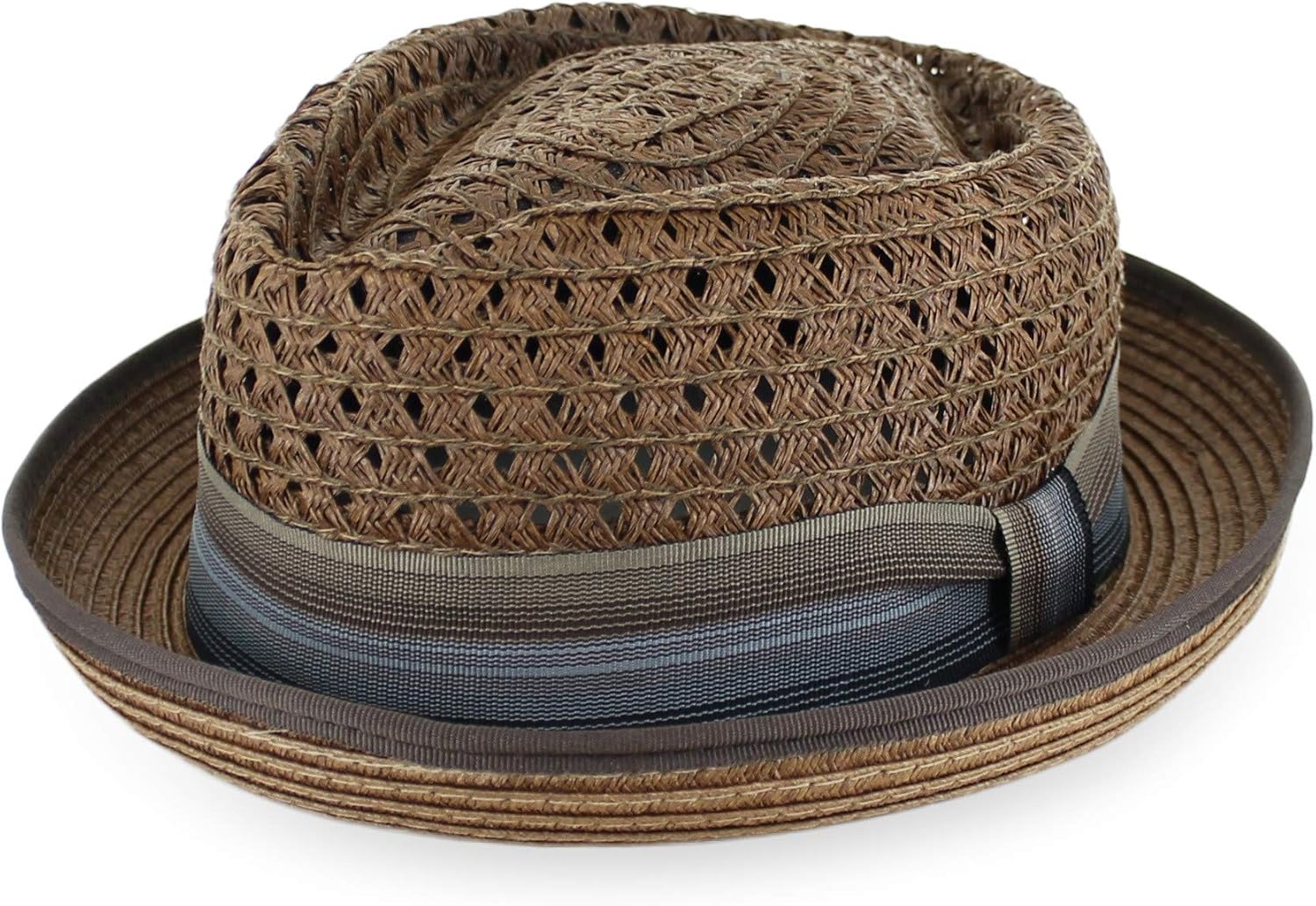 Belfry Men Women Summer Straw Porkpie Vented Trilby Fedora Hat in Blue Tan Black Brown Burgundy