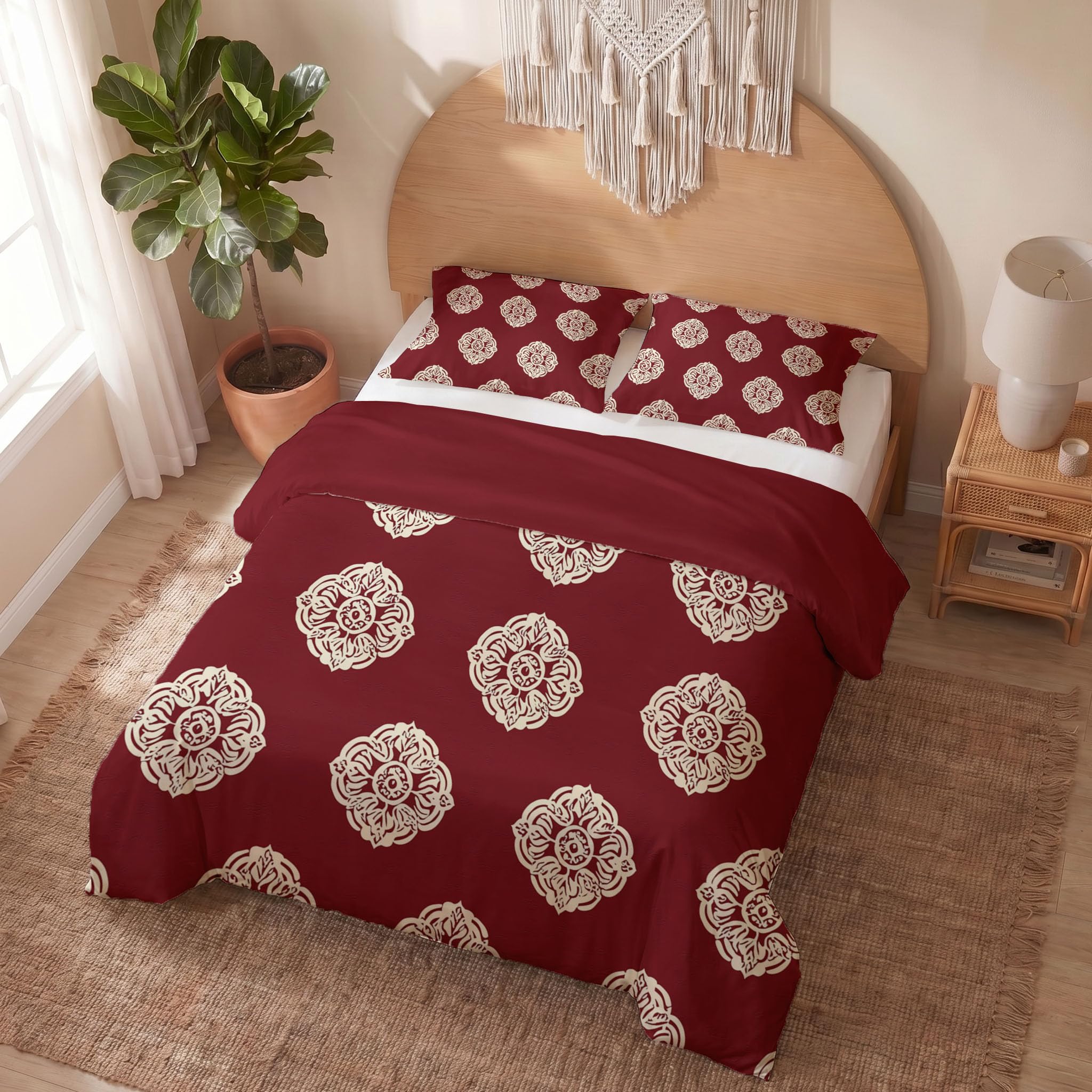 Housse de couette 240x260 ethnique rouge parure de lit 2 personnes