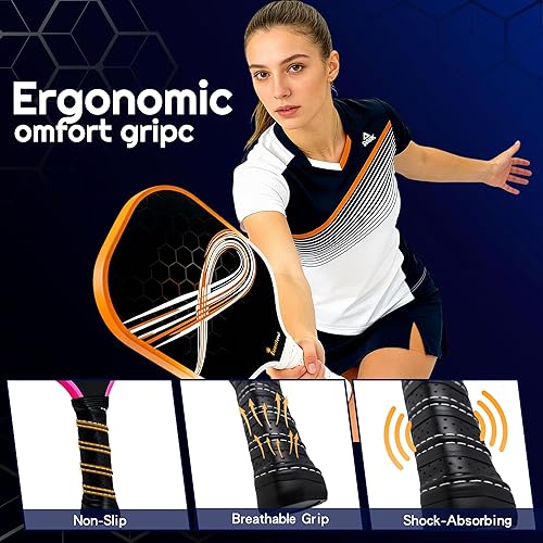 Miniatura 4 de Juego de 2 palas de pickleball compatibles con las reglas de Pickleball de Estados Unidos, raquetas de pickleball de fibra de carbono con núcleo de