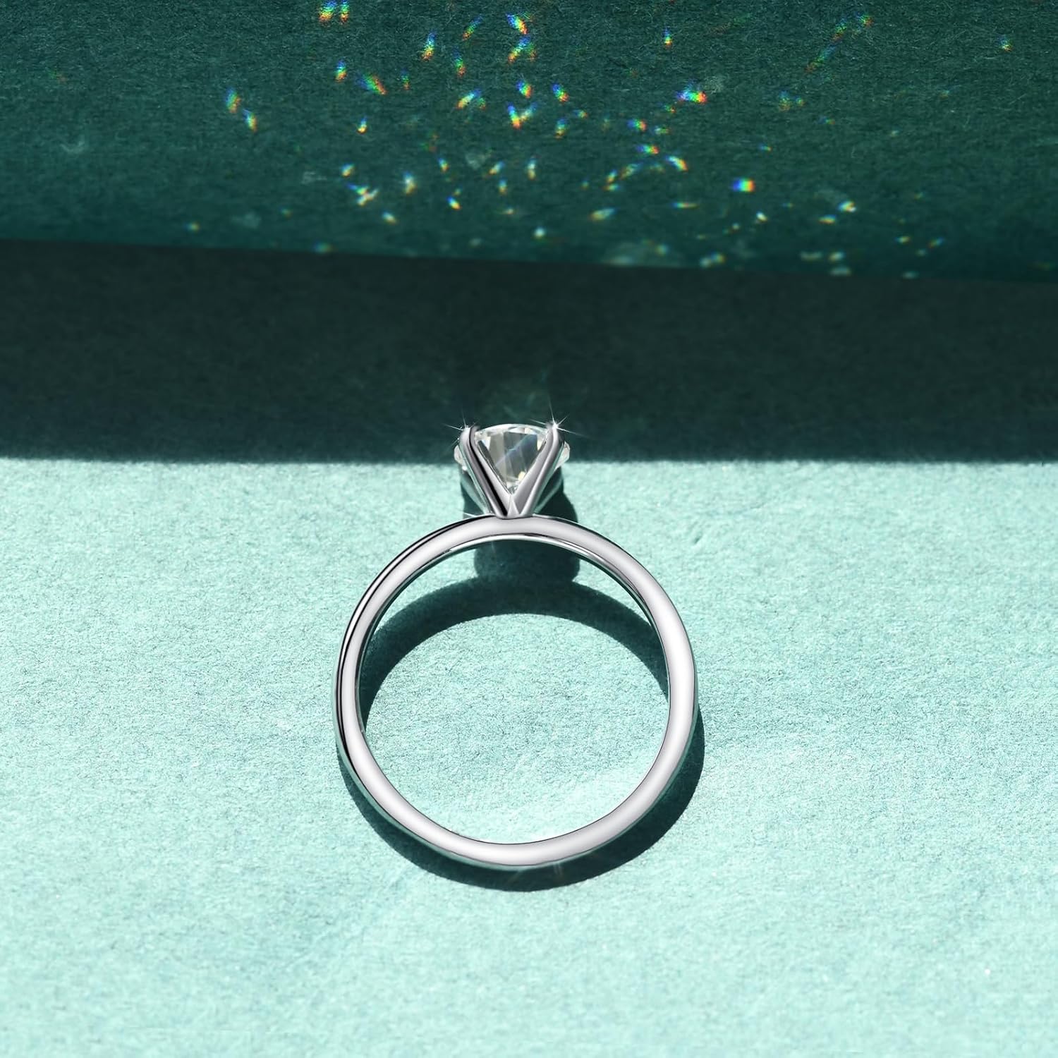Moissanite Engagement Ring for Women White Gold Vermeil 1ct D-Color VVS1 Round Cut Simulated Diamond Solitaire Ring Classic 4 Prong Wedding Promise Anniversary Band Gifts for Her