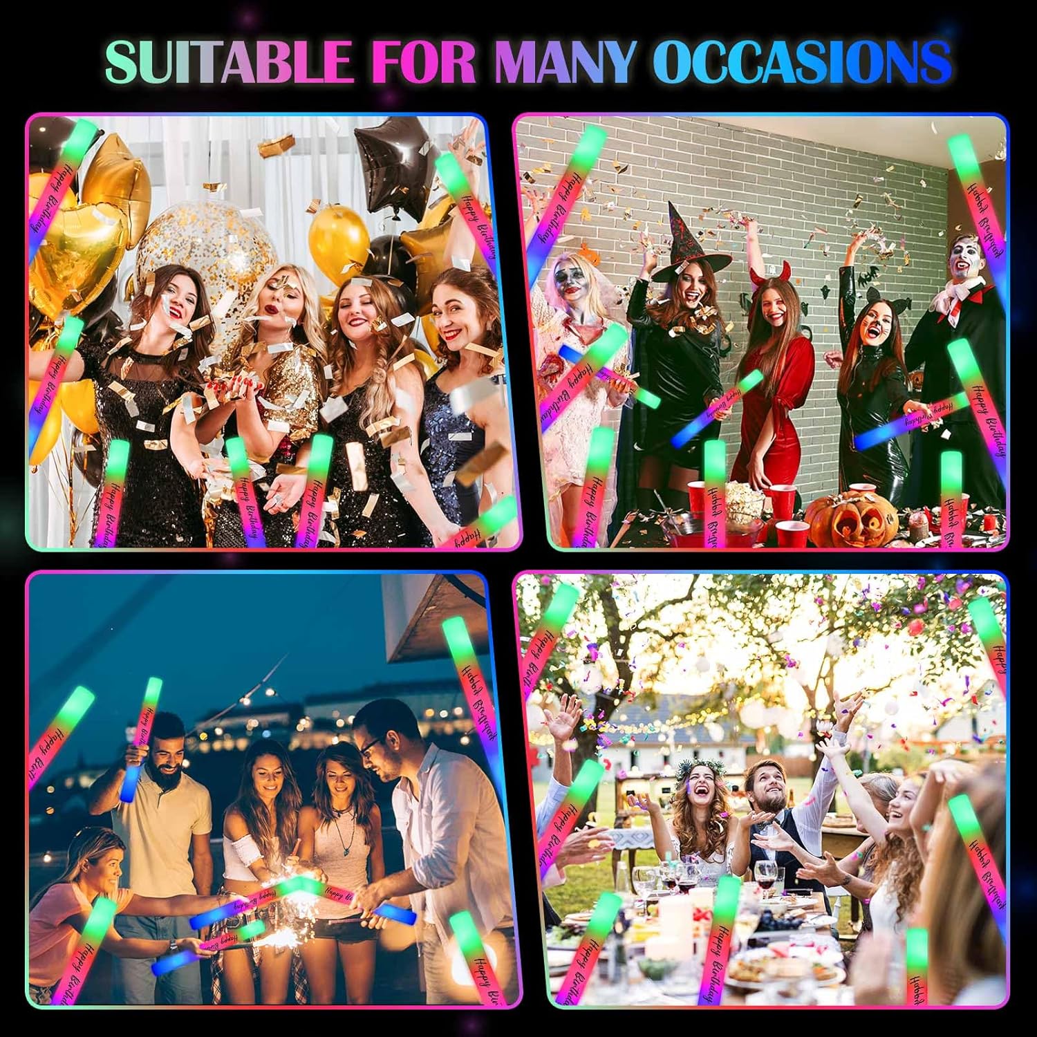 50 Pack Wedding Glow Sticks for Reception LED Foam Light up Sticks Light Stick Bulk with 3 Modes Colorful Flashing for Wedding Send Off Party Favors, Dance Floor, Birthday