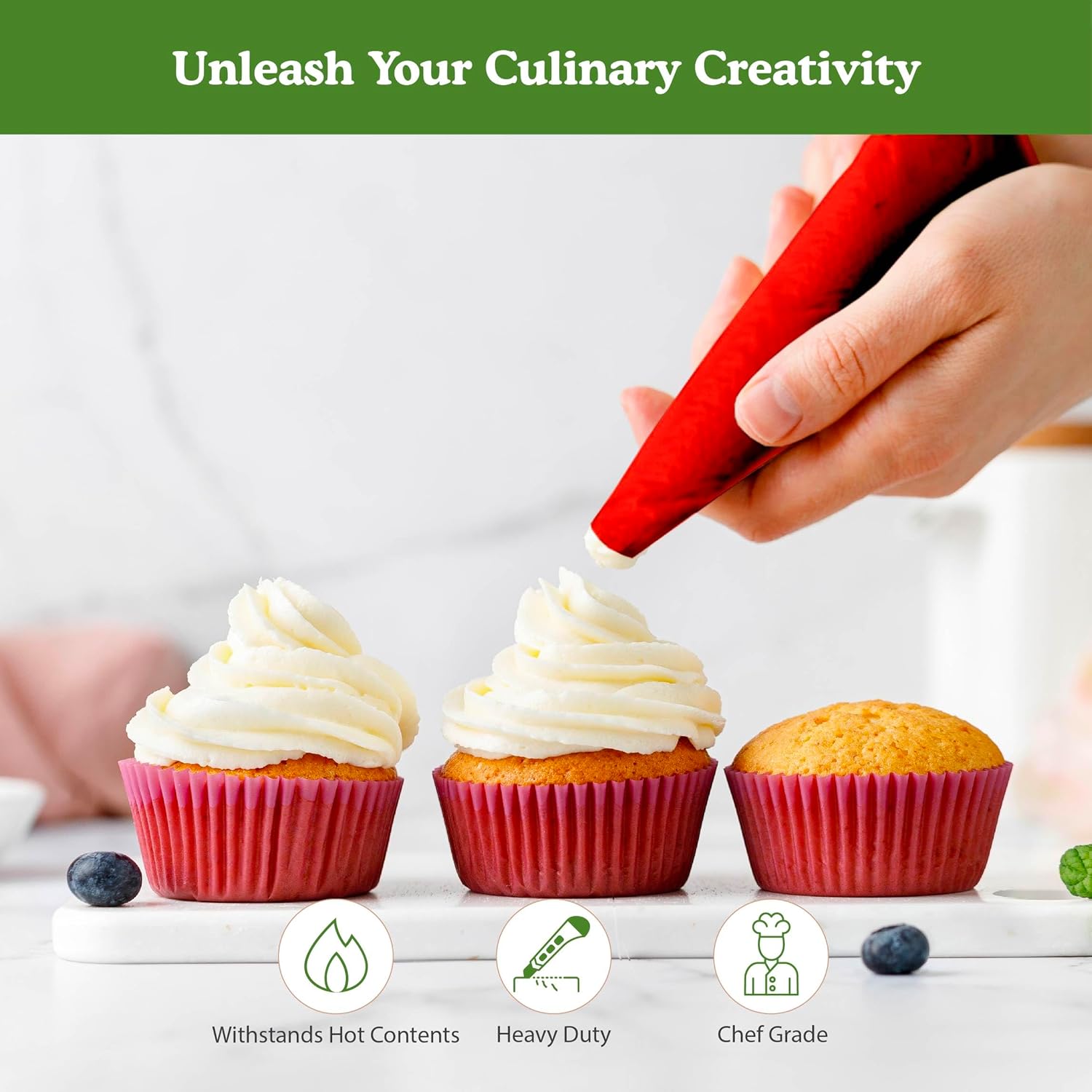 Regency Wraps Professional Chef Grade Heavy Duty Piping Bag For Cake Decorating, Filling Pastries, Decorating Cookies, and More, Baking Essentials, High Heat Red, 21" Roll (Pack of 80)