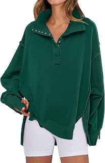 ANRABESS Sweatshirt for Women Oversized Casual Fall Henley Pullover Top | Button Up Collared Long Sleeve Sweatshirts,High Low Hem Slit Tunic Sweater,Loose Fit Travel Vacation Hoodies,2026 Fashion
