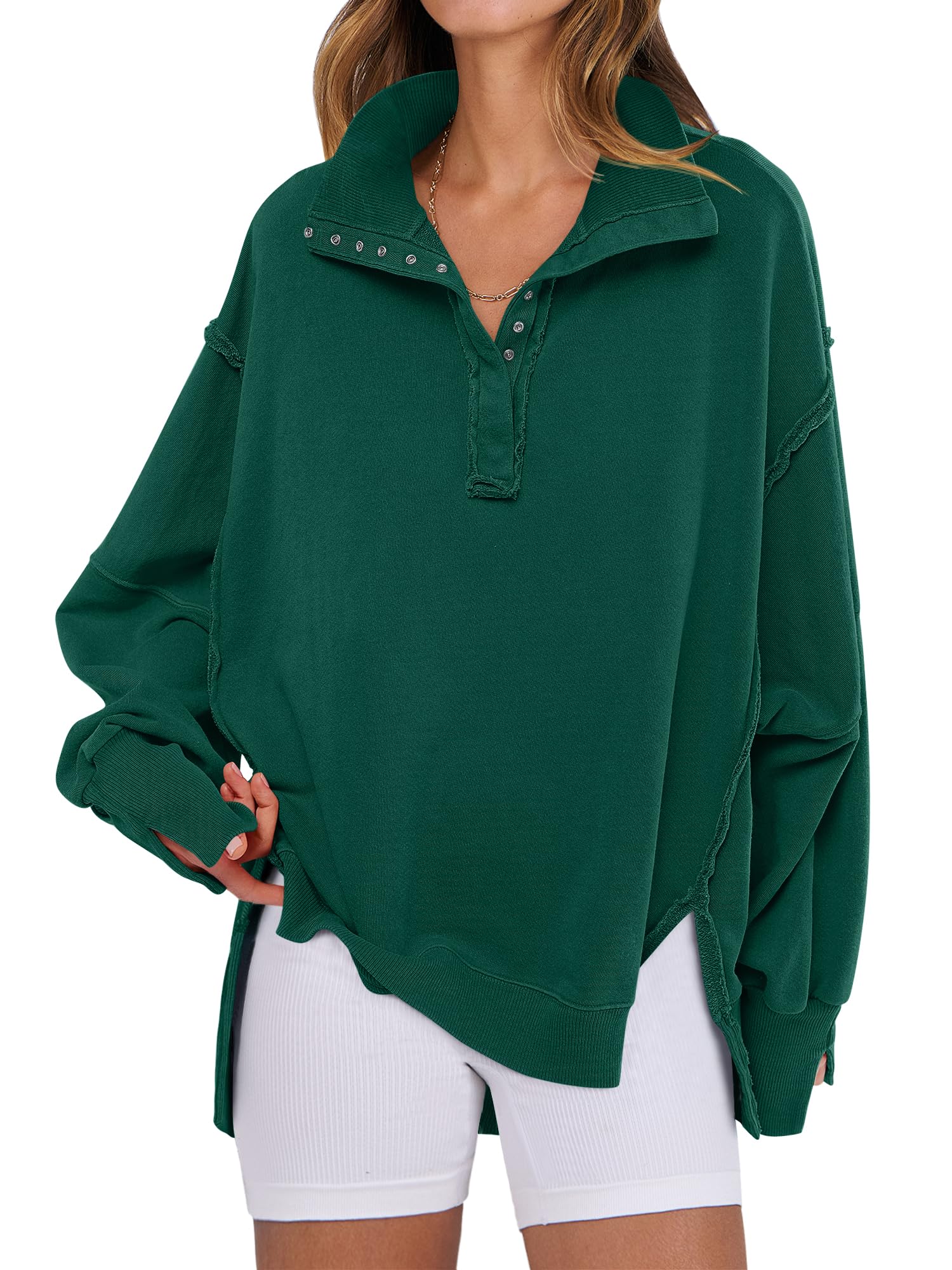 ANRABESS Oversized Henley Pullover