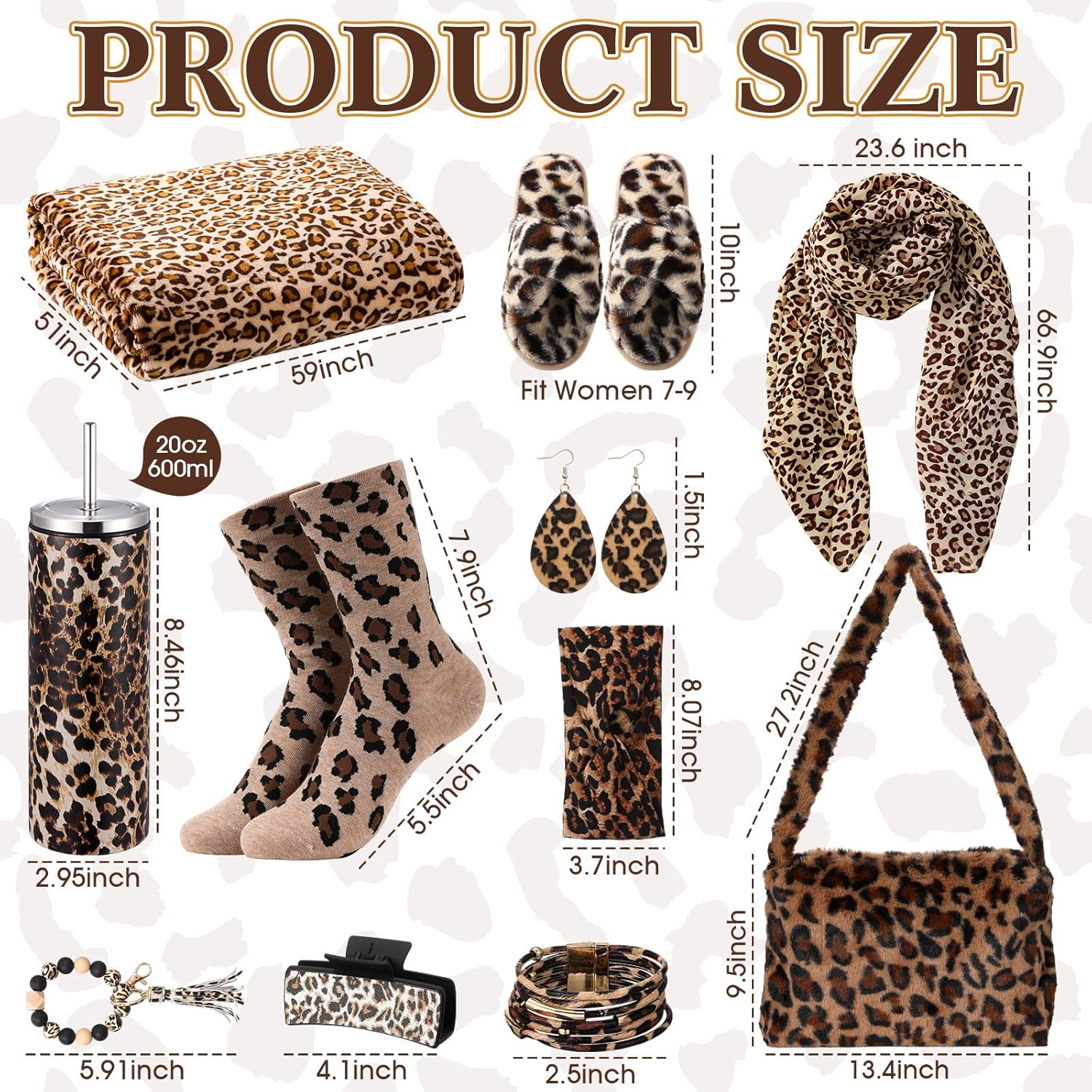 12 Pcs Cheetah Print Gifts for Women Leopard Blanket Wrap Scarf Tumbler Socks Shoulder Bag Slippers Earrings Eye Mask Hair Clip Headband Bracelet Keychain for Birthday Thanksgiving Christmas - Image 2