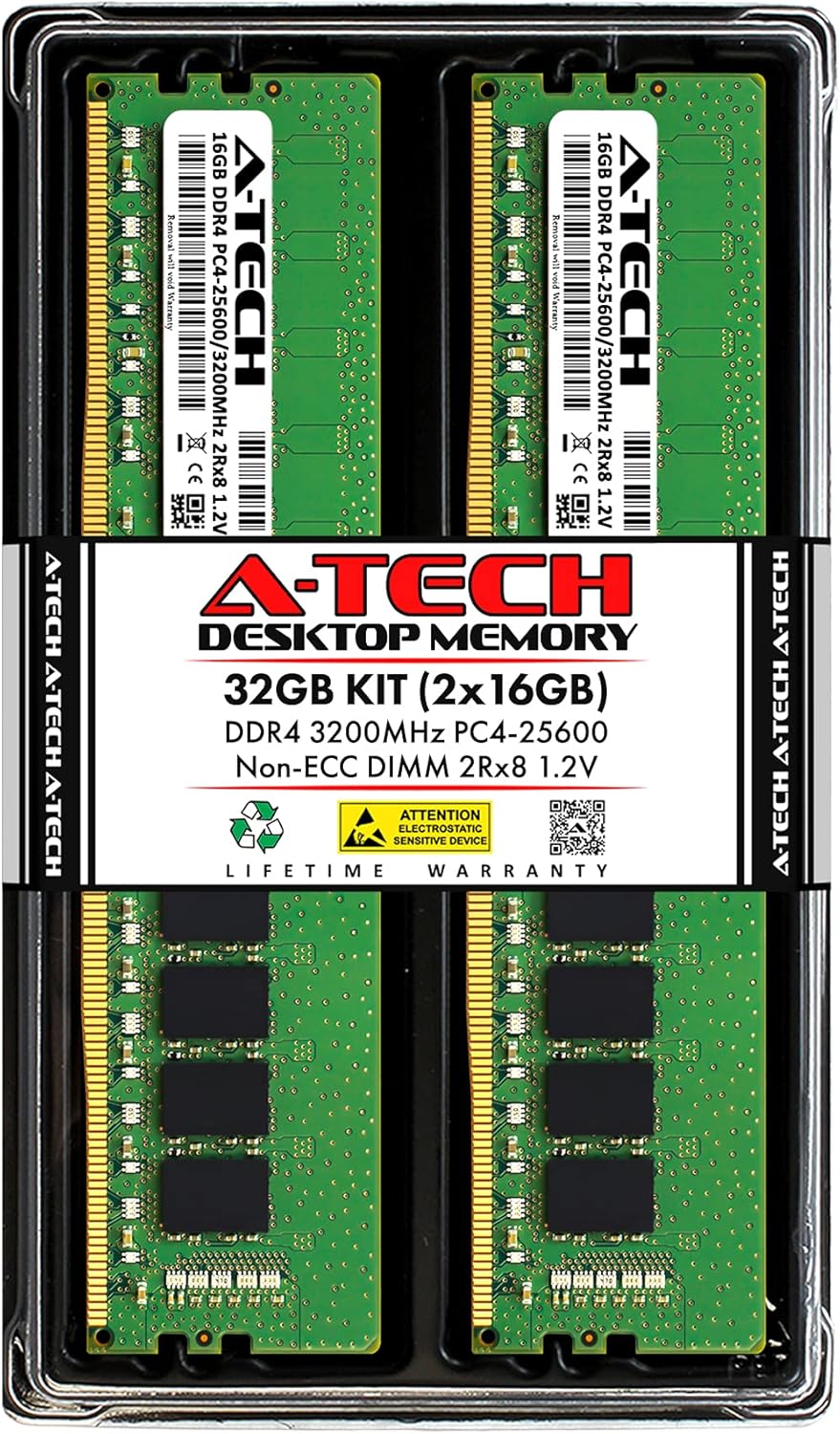 A-Tech 32GB (2x16GB) RAM Replacement for CT2K16G4DFD832A | DDR4 3200MHz PC4-25600 (PC4-3200AA) CL22 UDIMM 2Rx8 1.2V Non-ECC DIMM 288-Pin Desktop Memory Modules
