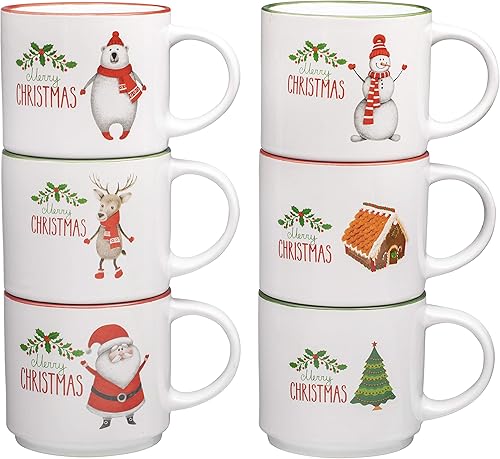Miniatura 8 de Bruntmor - Juego de 6 tazas de café de tamaño grande de 14 onzas, perfectas para regalo de Navidad, tazas de café de cerámica, tazas de café de