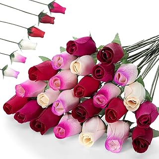 24 Pcs Valentines Day Wooden Roses Beautiful Realistic Wood Flower Valentine's Preserved Wedding Reception Holiday Homer Decor for Wife Lover Girlfriend Mom Man(Multicolor)