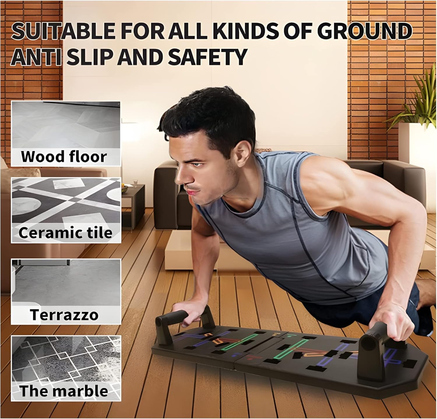 Push Up Board At Home Workout Equipment for Arms Shoulder Chest Back and Hands Pushup board with Hand Grip Foldable Pushup Bar with Color coded positions for Muscle Growth and Strength.