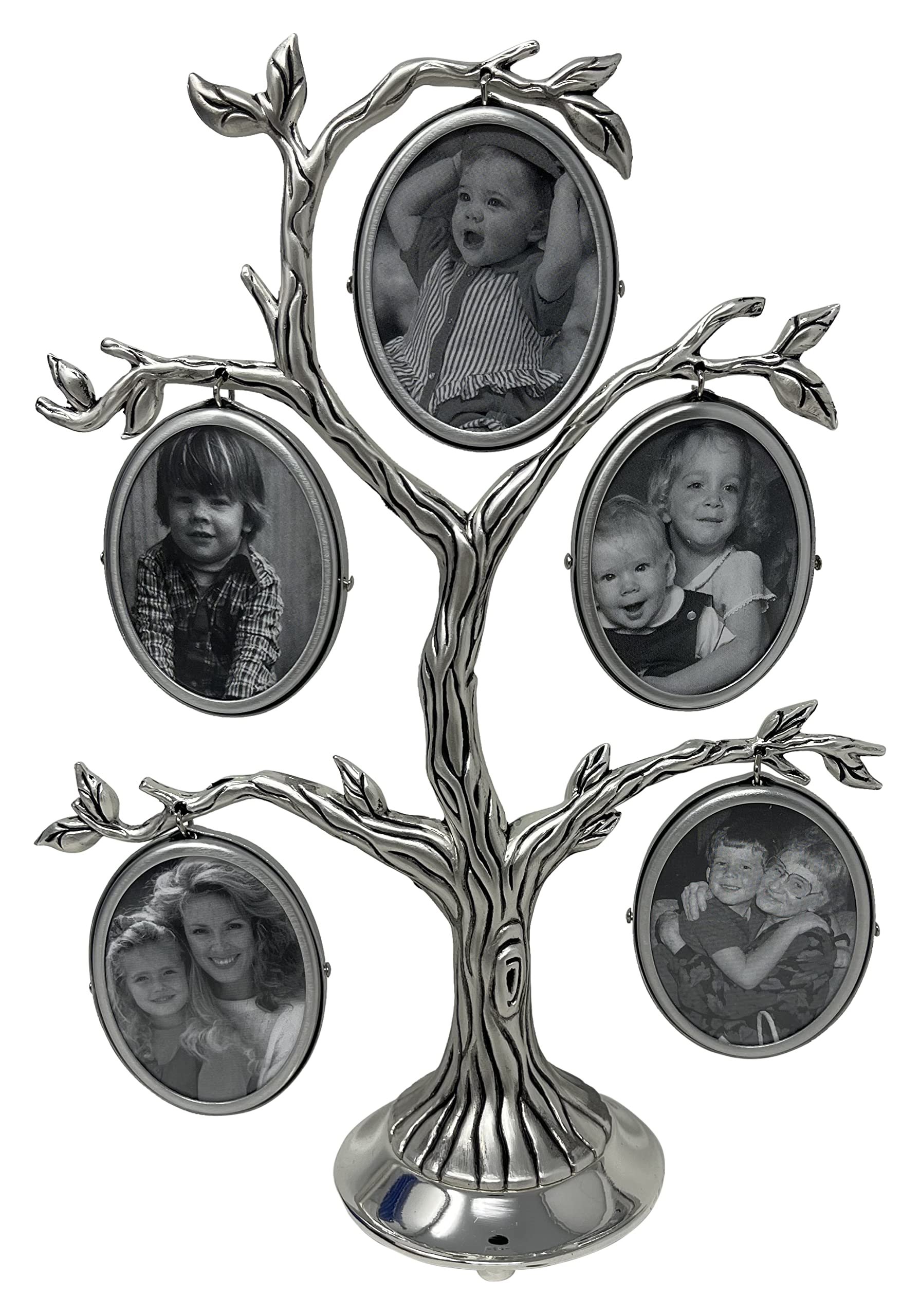 HTUK Family Tree Frame Antique 5 Picture Family Tree Frame Silver Plated Family Photo Frame Present Home Decor