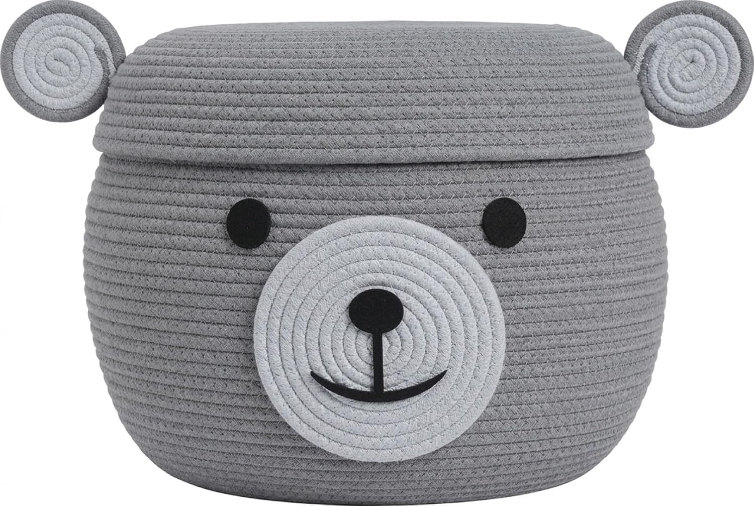 15x12 Inch Bear Hamper with Lid, Handcrafted Cotton Rope Animal Storage Basket, Woven Teddy Bear Bin for Kids Bedroom Playroom, Grey