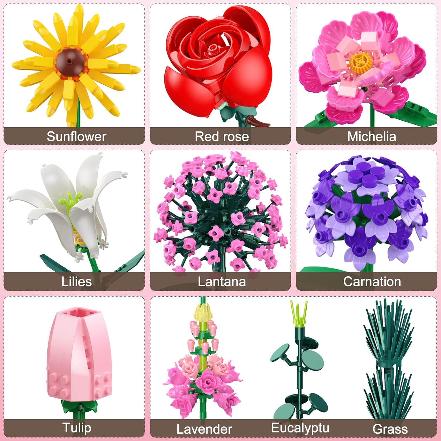 Flowers Bouquet Building Set, Flower Botanical Collection Building Toys, Home & Office Creative Decoration, Valentine Day, Birthday, Christmas Ideal Gift for Kids, Adults - 699 Pcs