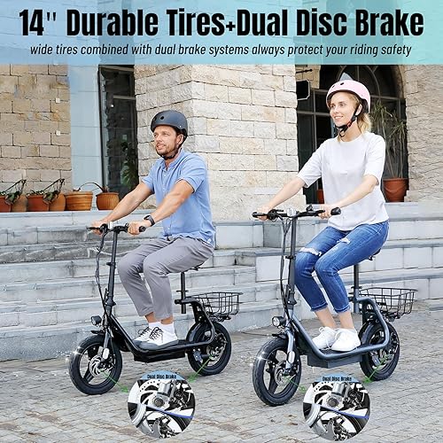 Miniatura 5 de Caroma Peak - Patinetes eléctricos de 1200 W con asiento, scooter eléctrico para adultos con canasta, neumático de 14 pulgadas, batería de 500 Wh,