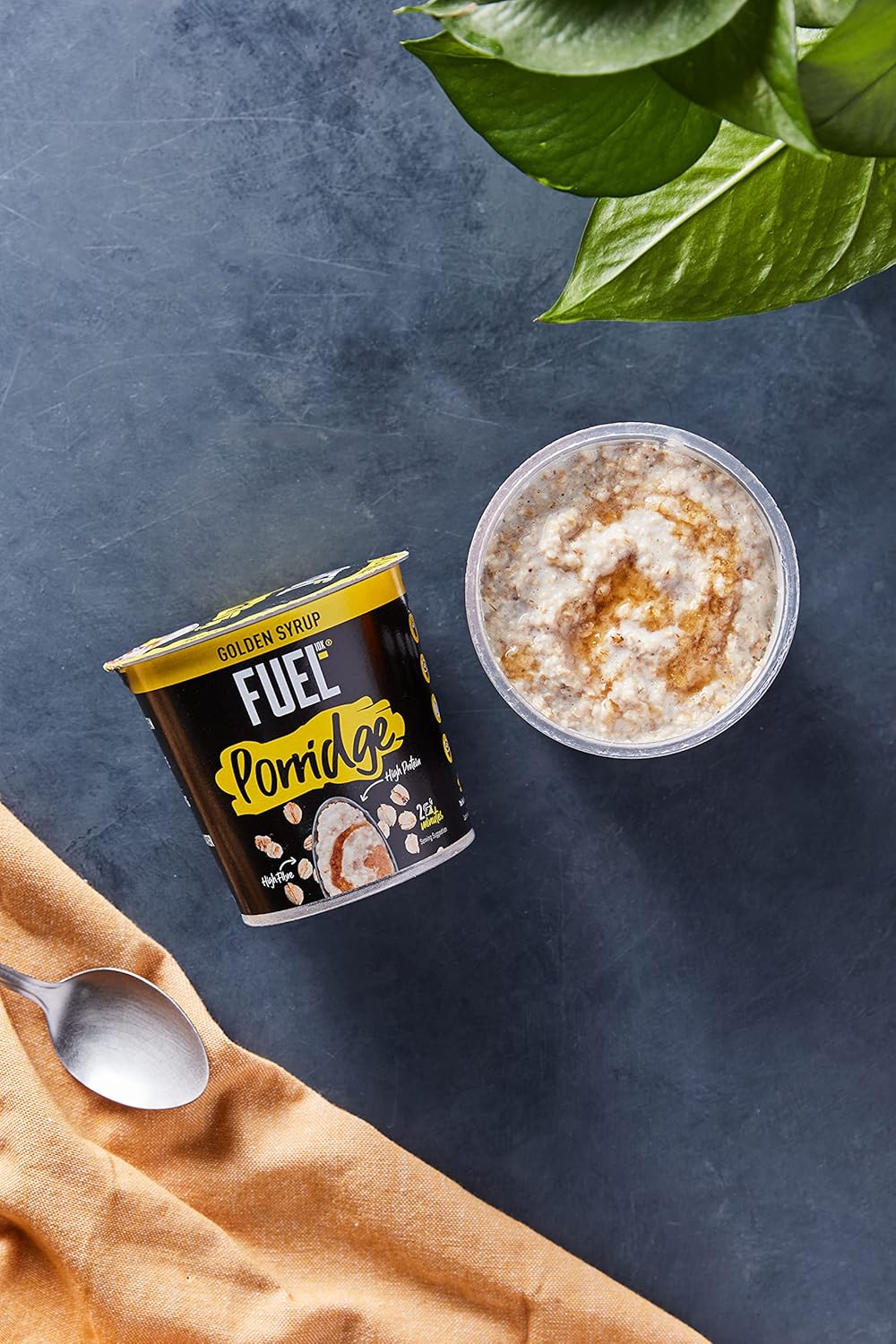 FUEL10K Breakfast Cereal Porridge Pots, Golden Syrup, 8 x 70g, 560g Total Weight, High Fiber, High Protein, Suitable for Vegetarians