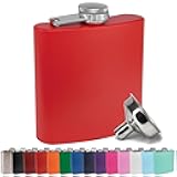6 oz Stainless Steel Hip Flask with Funnel for Men & Women, Powder Coated Flask Gift Sets for Groomsmen, Bridesmaids, Wedding Party Whiskey Flask for Liquor, by Clear Water Home Goods, Matte Red