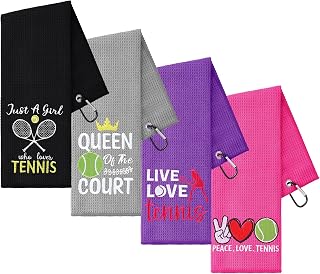 VitalCozy 4 Pieces Tennis Towel Funny Embroidered Tennis Towel with 4 Clip Sports Court Accessory Gifts for Men Women