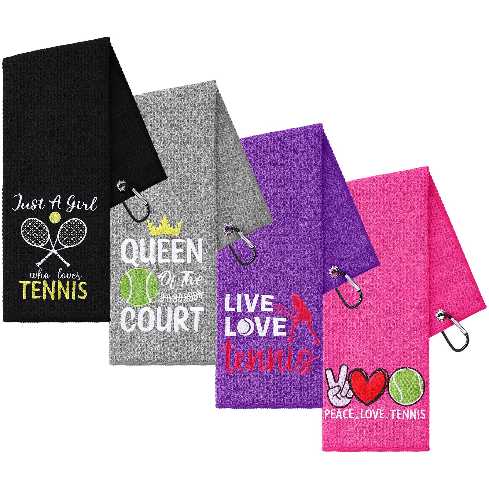 VitalCozy 4 Pieces Tennis Towel Funny Embroidered Tennis Towel With 4 Clip Sports Court Accessory Gifts For Men Women Classic Style