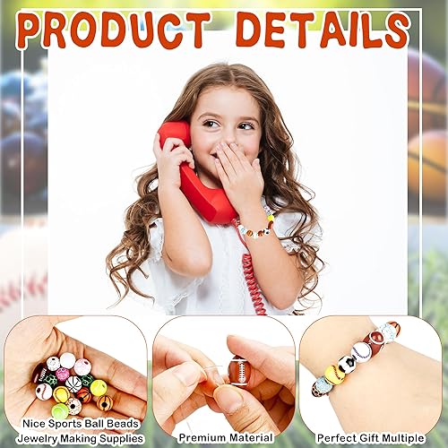 Miniatura 3 de Juego de 800 cuentas de bolas deportivas para béisbol, baloncesto, fútbol, voleibol, fútbol con cuerda elástica para llaveros y pulsera, 2 cajas