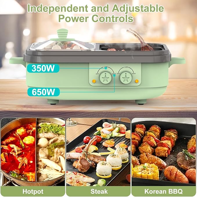TeqHome Olla Eléctrica 1300W con Grill 2 en 1, Antiadherente, Verde miniatura 5