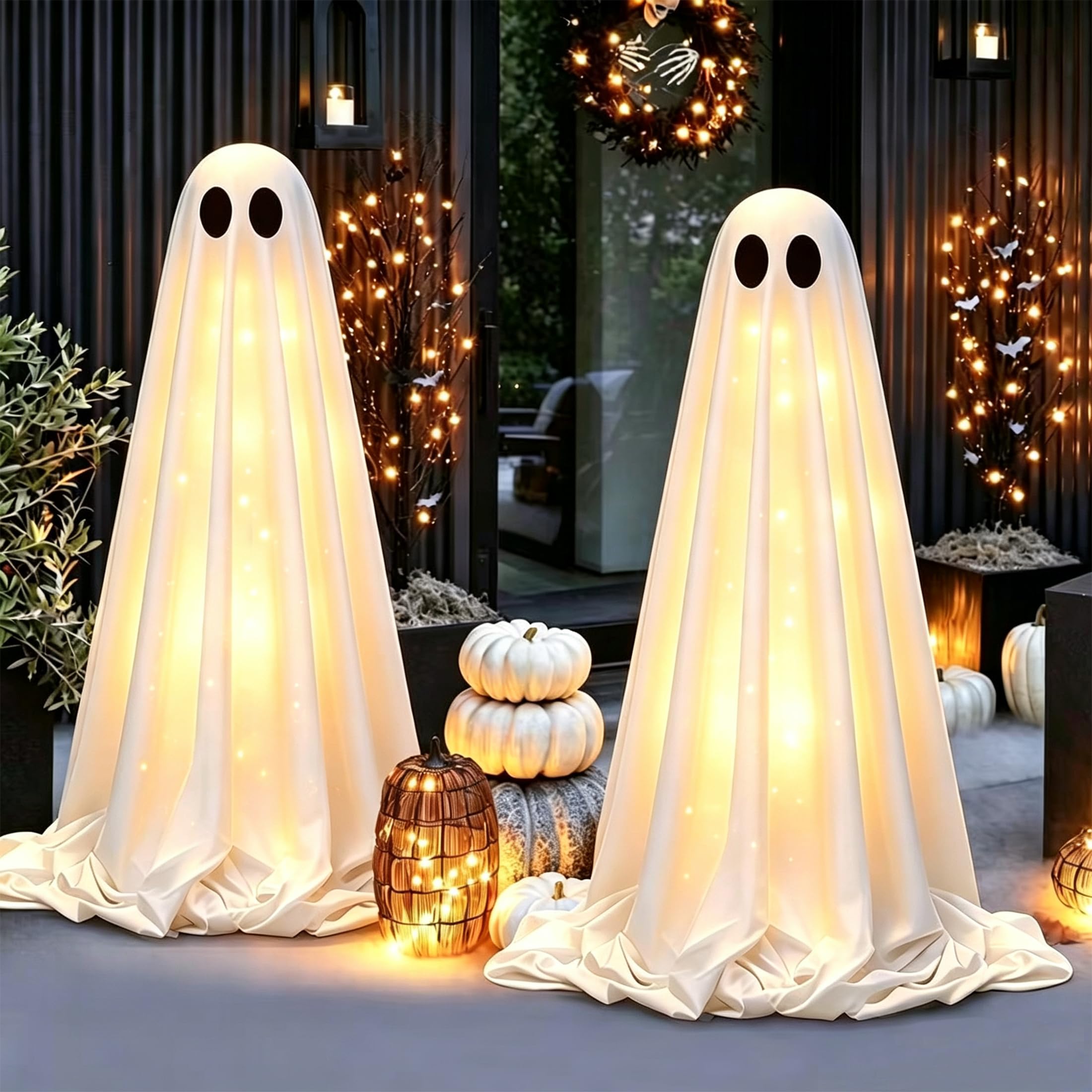 2 Pack 5 Ft Halloween Decorations Outdoor - Light Up Ghost Decor Extra Large Standing style