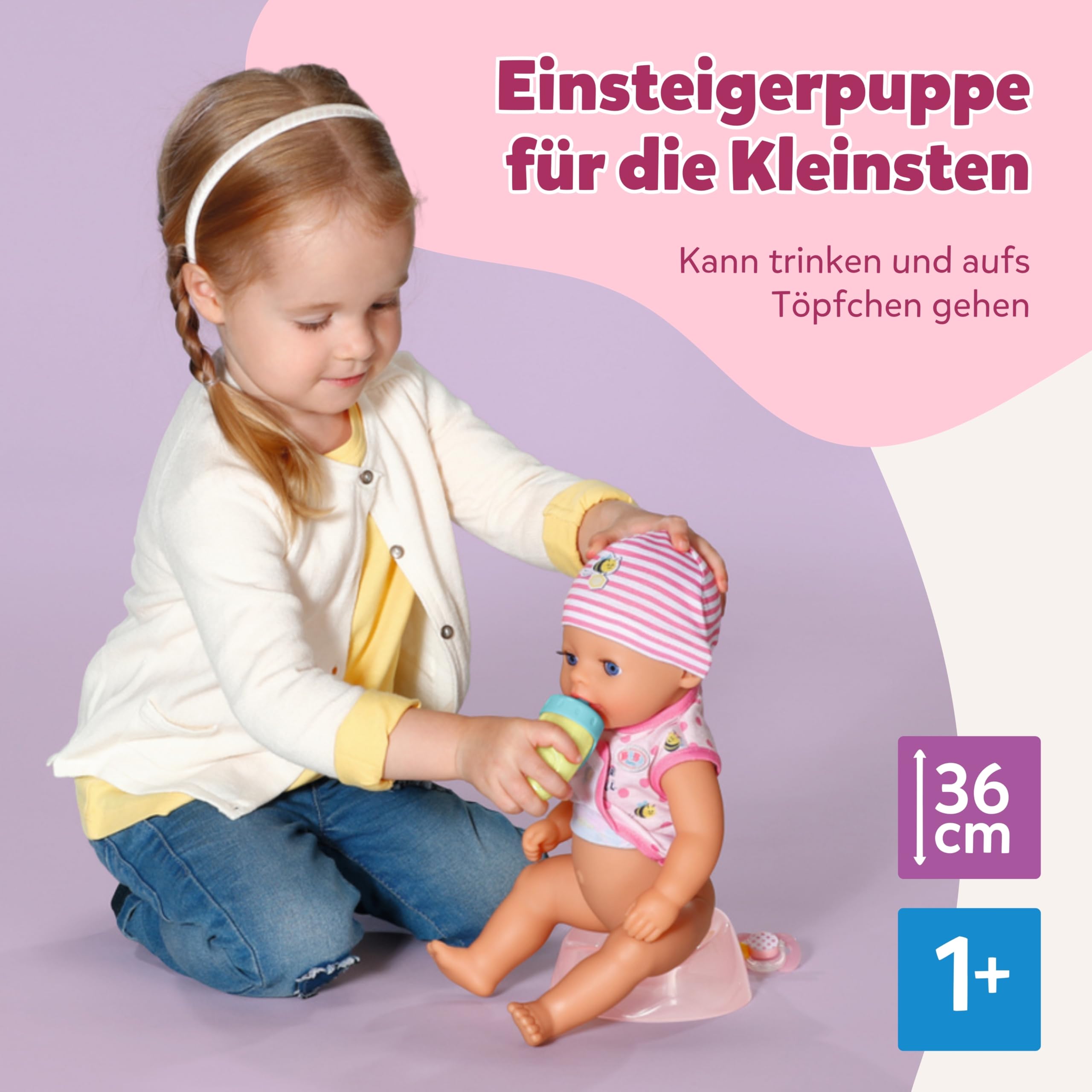 BABY Born Lena (Little Baby Girl) - 36 cm große Babypuppe - 7 Funktionen inkl. Accessoires & Strampler - Funktioniert komplett ohne Batterien - Geeignet für Kleinkinder ab 1 Jahr
