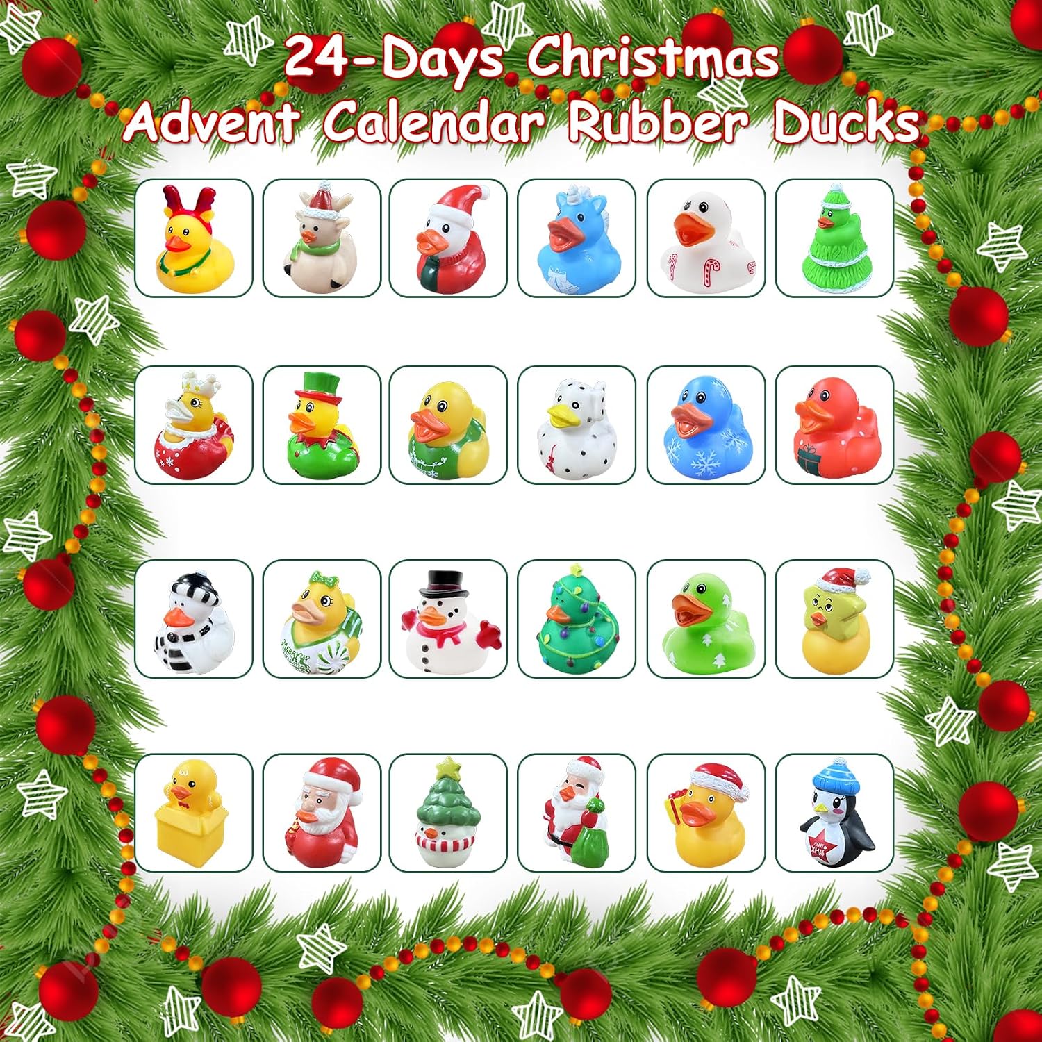 2026 Advent Calendar Christmas Ducks,24 Days Christmas Countdown Rubber Ducks for Kids,Christmas Party Favors for Decoration,Gifts,Fun Bath Toys For Boys,Girls,Toddlers
