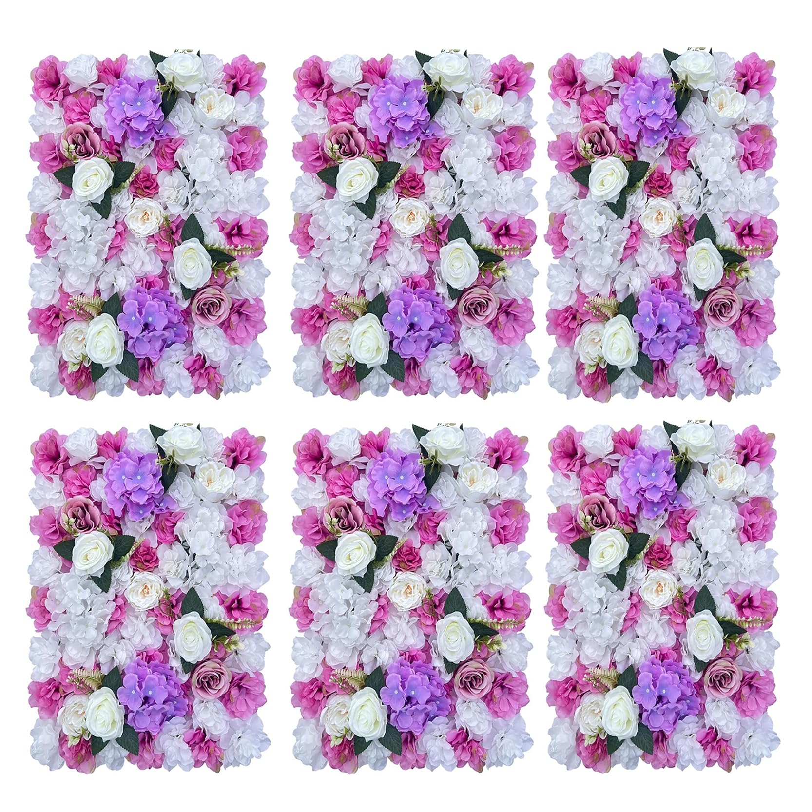 GOUZIBHD 6PCS Artificial Flower Wall Panels 3D Rose Wall Mat,Faux Flower Wall Mat for Photo Background Home Wedding Party,Silk Flower Panels,Floral Wall Panel(Color:Light Purple)