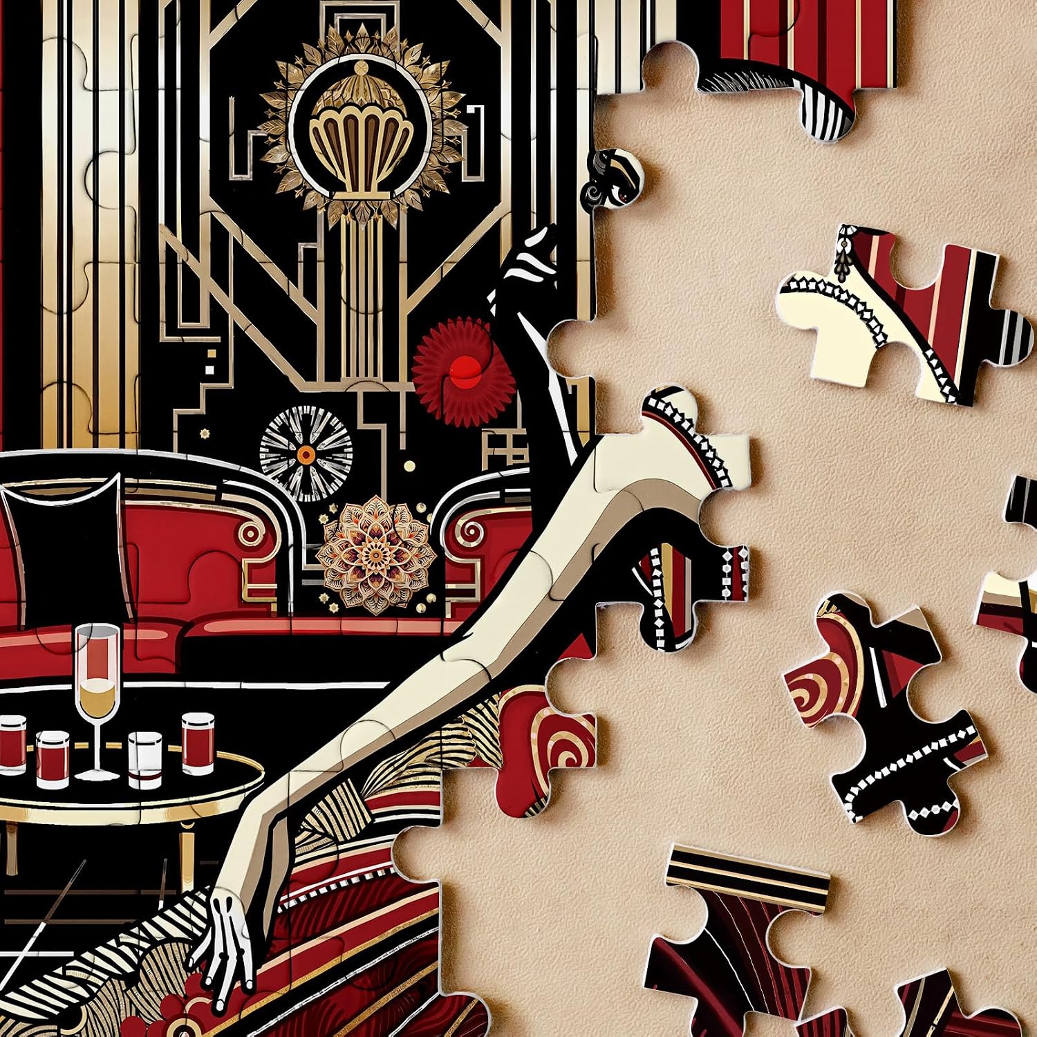 Vintage Wine Elegant Lady Puzzles for Adults 1000 Pieces. Beautiful Woman Crystal Aesthetic Jigsaw Puzzles. Challenging Colorful Diamond, Retro,Art Puzzles