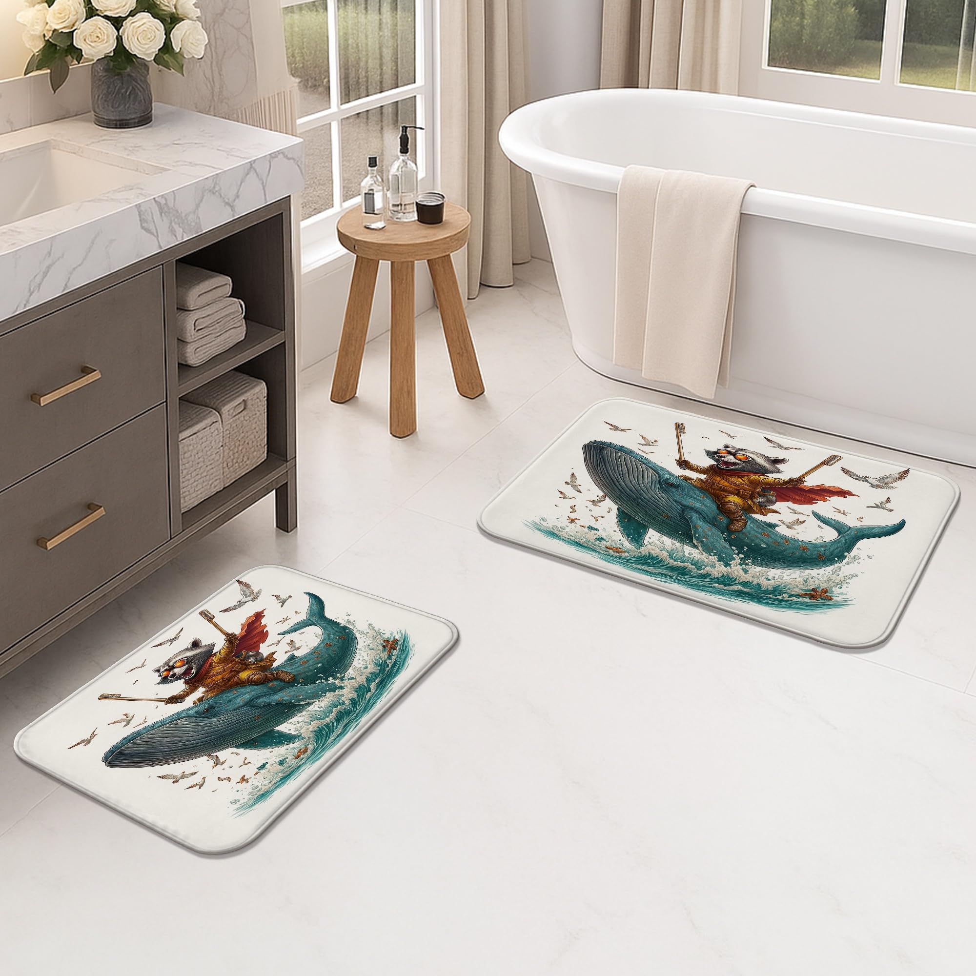 Amazon.com: Fanciful Cat Riding Whale Quick Dry Bath Mat, Nautical