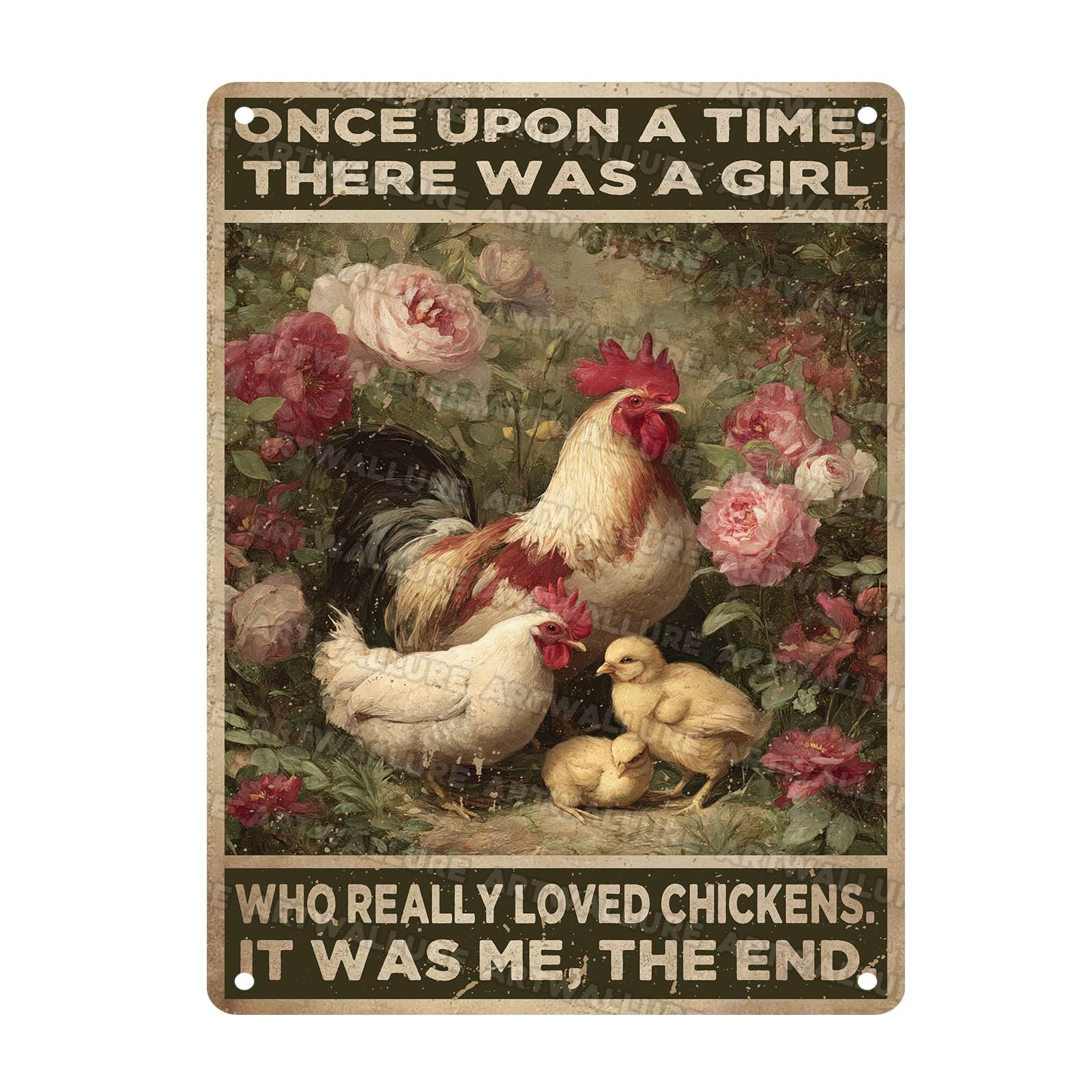 Funny Once Upon A Time There Was A Girlwho Really Loved Chickens Vintage Metal Sign Home Kitchen Bathroom Garden Wall Art Decor Tin Poster 12x16Inch