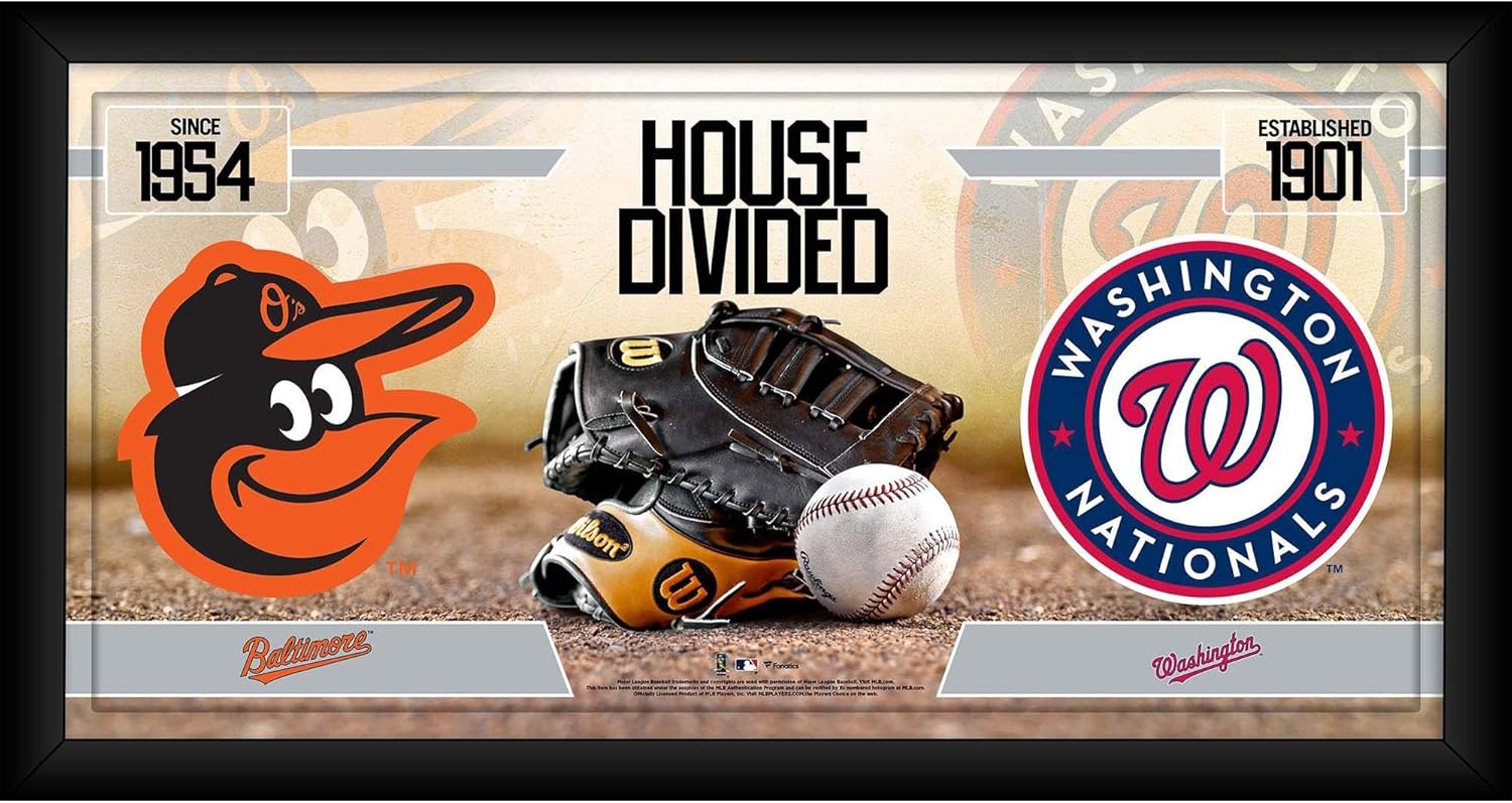 Baltimore Orioles vs. Washington Nationals Framed 10" x 20" House Divided Baseball Collage - MLB Team Plaques and Collages