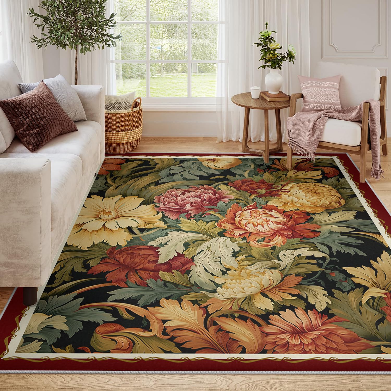 Tapis de fleurs bohèmes lavable pour éviter les glissades dans la cuisine et la chambre