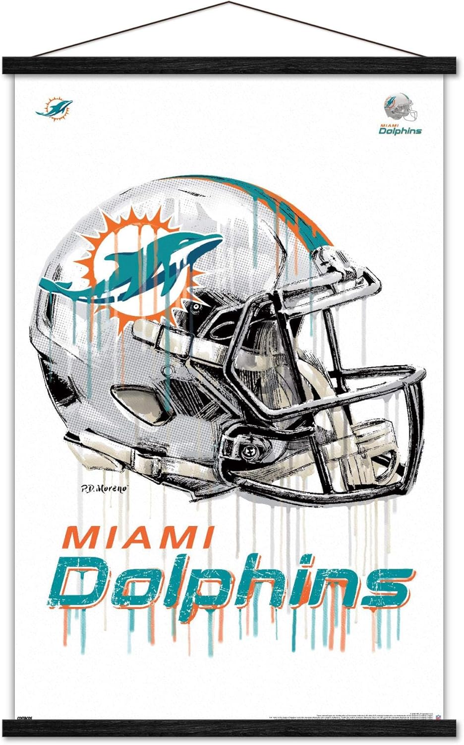 Trends International NFL Miami Dolphins - Drip Helmet 20 Wall Poster, 22.375" x 34", Premium Print and Black Hanger Bundle