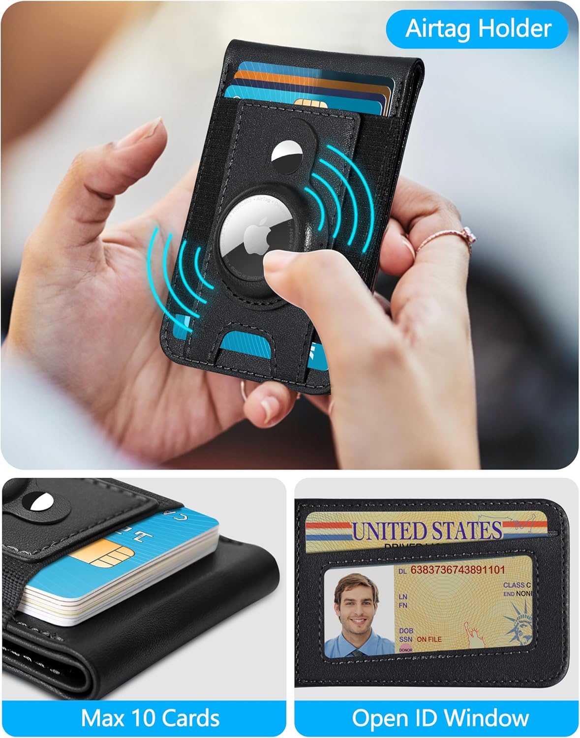 ExtreLife for Magsafe Wallet with Airtag Holder, Magnetic Wallet for iPhone 17/16/15/14/13/12 Series, 9-Card Holder, Open ID Window, Adjustable Stand, RFID Blocking, Black-B - Image 5