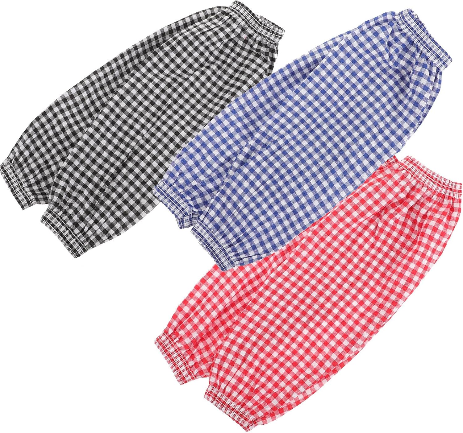 3 Pairs Oversleeves Covers Arm Protector Sleeves for Gardening and Cleaning, Plaid Fabric Sleeves with Black Blue Red Colors, Water-resistant Protective Arm Covers for Kitchen