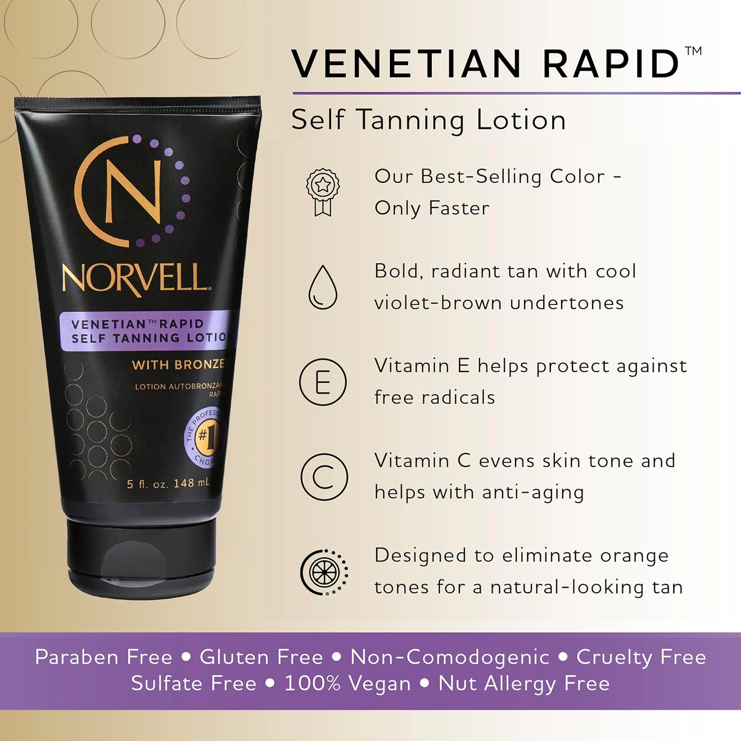 Norvell Venetian Rapid Sunless Self Tanner Lotion 5 fl oz – Professional Fast Acting Self Tanning Cream for Natural Bronze Glow, Streak Free, Long Lasting, Anti Orange Fake Tan - Image 2
