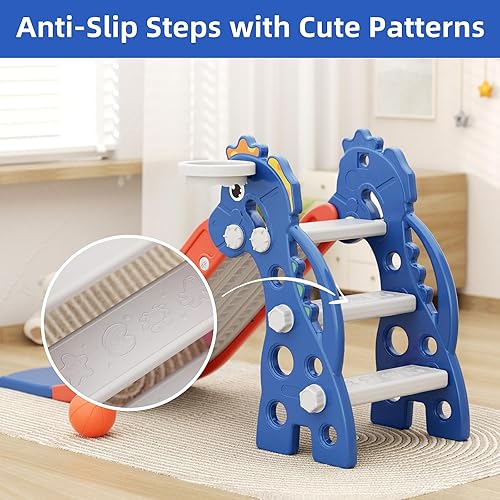 Miniatura 3 de 67i Tobogán de interior para niños pequeños de 1 a 3 años de edad, tobogán para interiores, tobogán de plástico con aro de baloncesto y pelota,