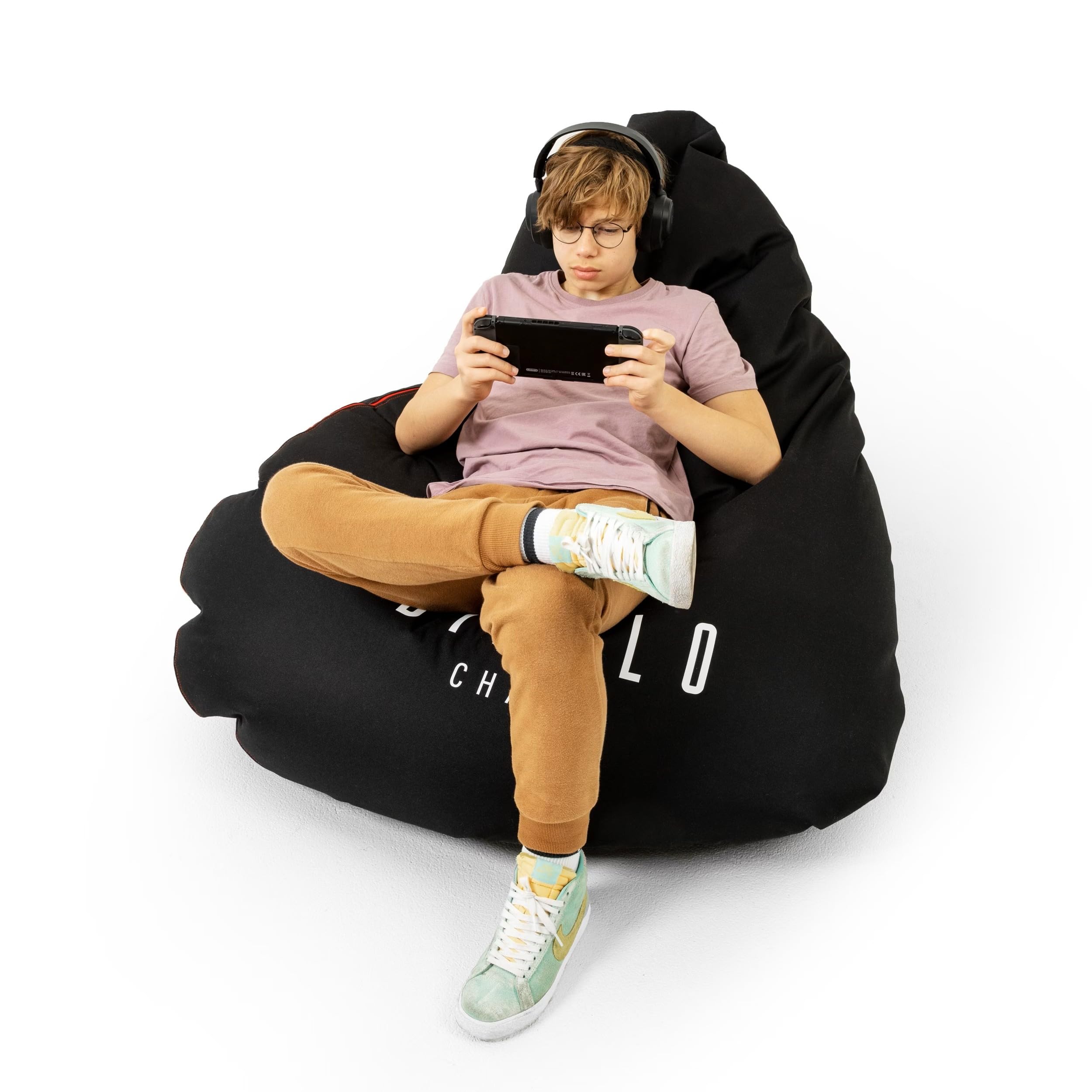 Diablo Gaming Sitzsack XXL Sitzkissen mit Füllung Gaming Sessel Kindersitzsack Beanbag für Kinderzimmer Wohnzimmer EPS Perlen Polyester 110 cm x 100 cm (Schwarz)