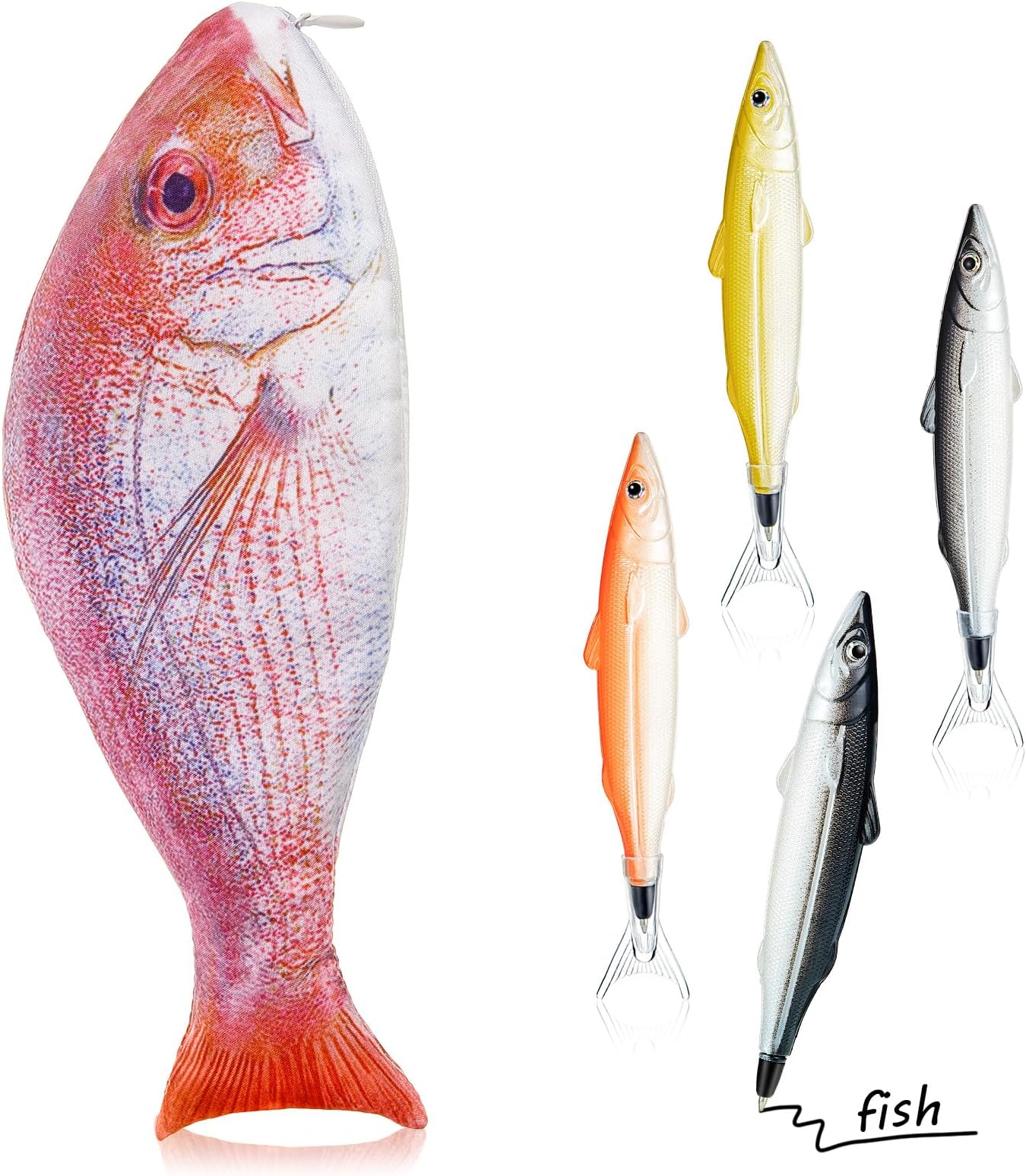 魚型ペンケース ノベルティ フィッシュペンバッグ 魚 小銭入れ 面白いペンケース パッド入りの厚手のフォーム裏地 4本 かわいいフィッシュペン 魚のギフト 学校や教室用品に (スタイリッシュなスタイル)