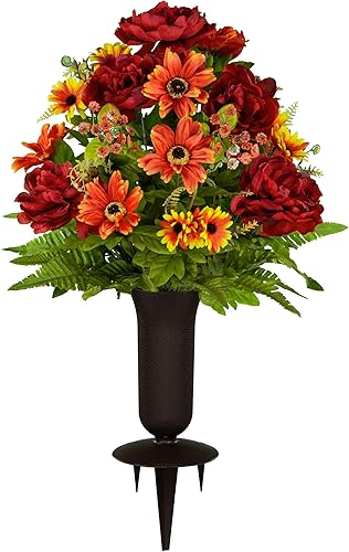Sympathy Silks Flores artificiales de cementerio, decoraciones realistas para tumbas al aire libre, colores que no se corren, ramo de mezcla de
