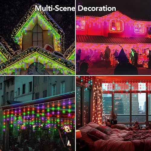 Miniatura 8 de Luces LED de Carámbanos de Navidad para Exteriores, Luces de Carámbanos Goteantes, 98 pies de Luces de Hadas, Cortina de Luces Parpadeantes